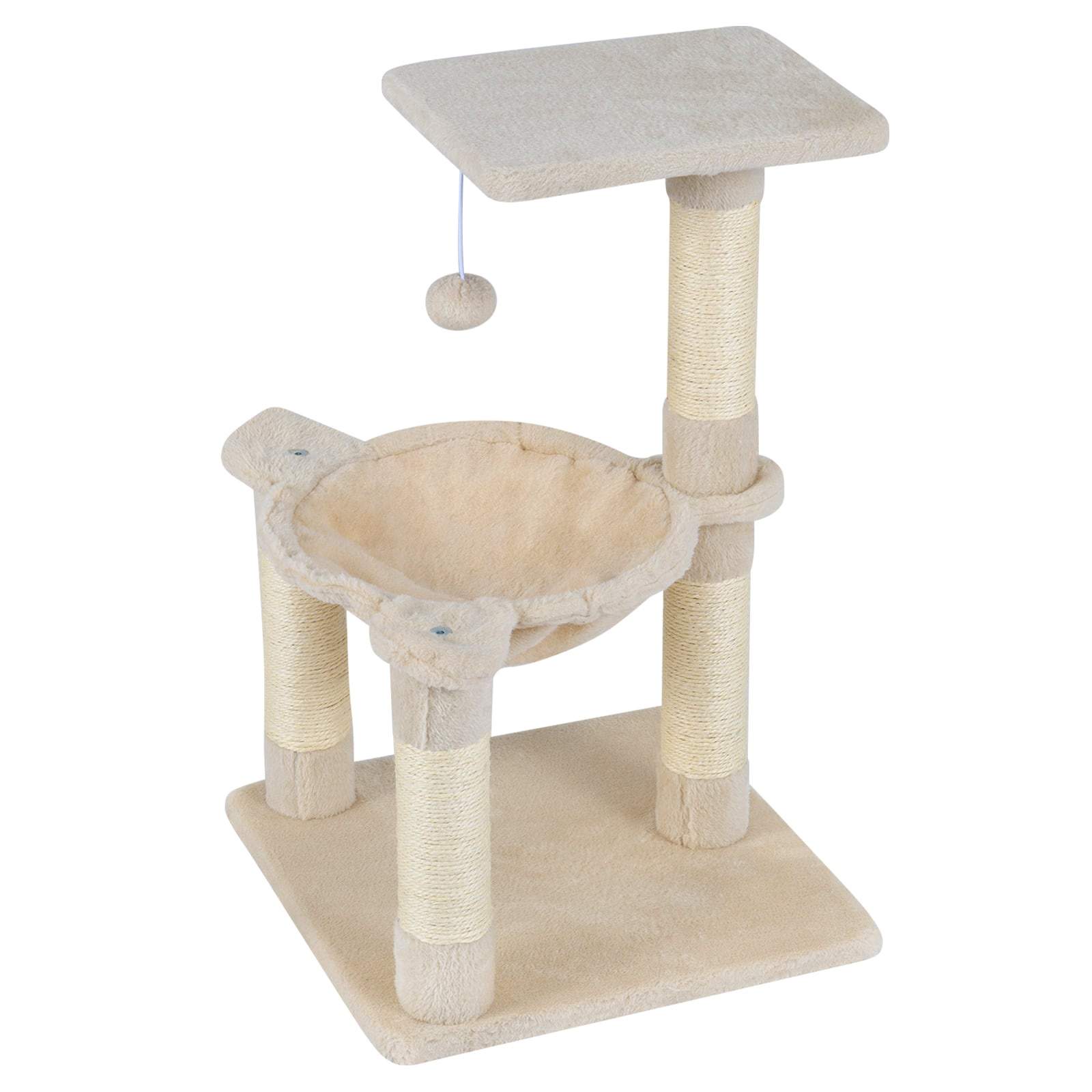 Kradsetræ med hængekøje og sisalstolper – 64 cm beige