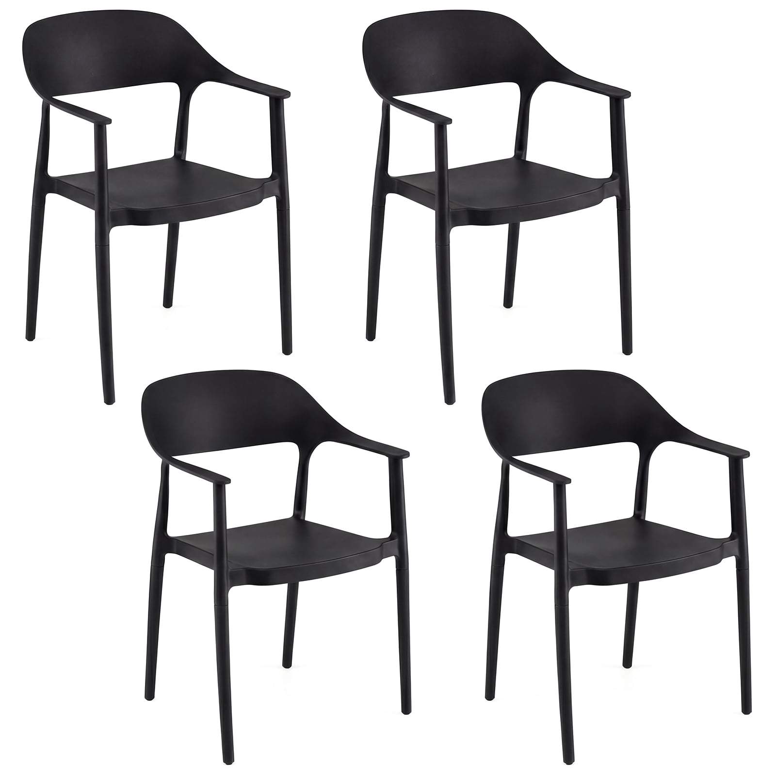 Stabelbare sorte spisestole sæt med 4 – Ergonomiske, holdbare