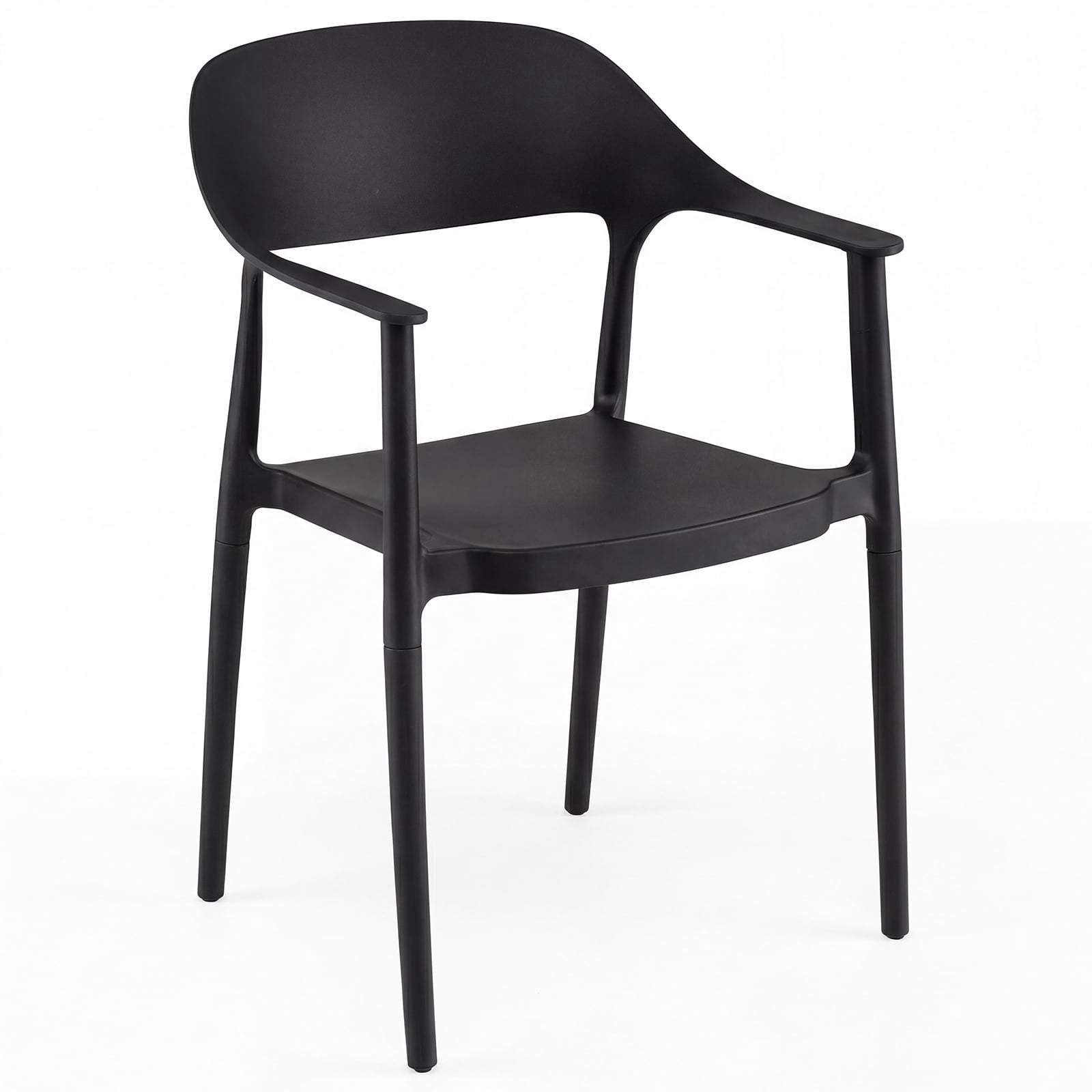 Stabelbar sort spisebordsstol – Ergonomisk, vejrbestandig PP