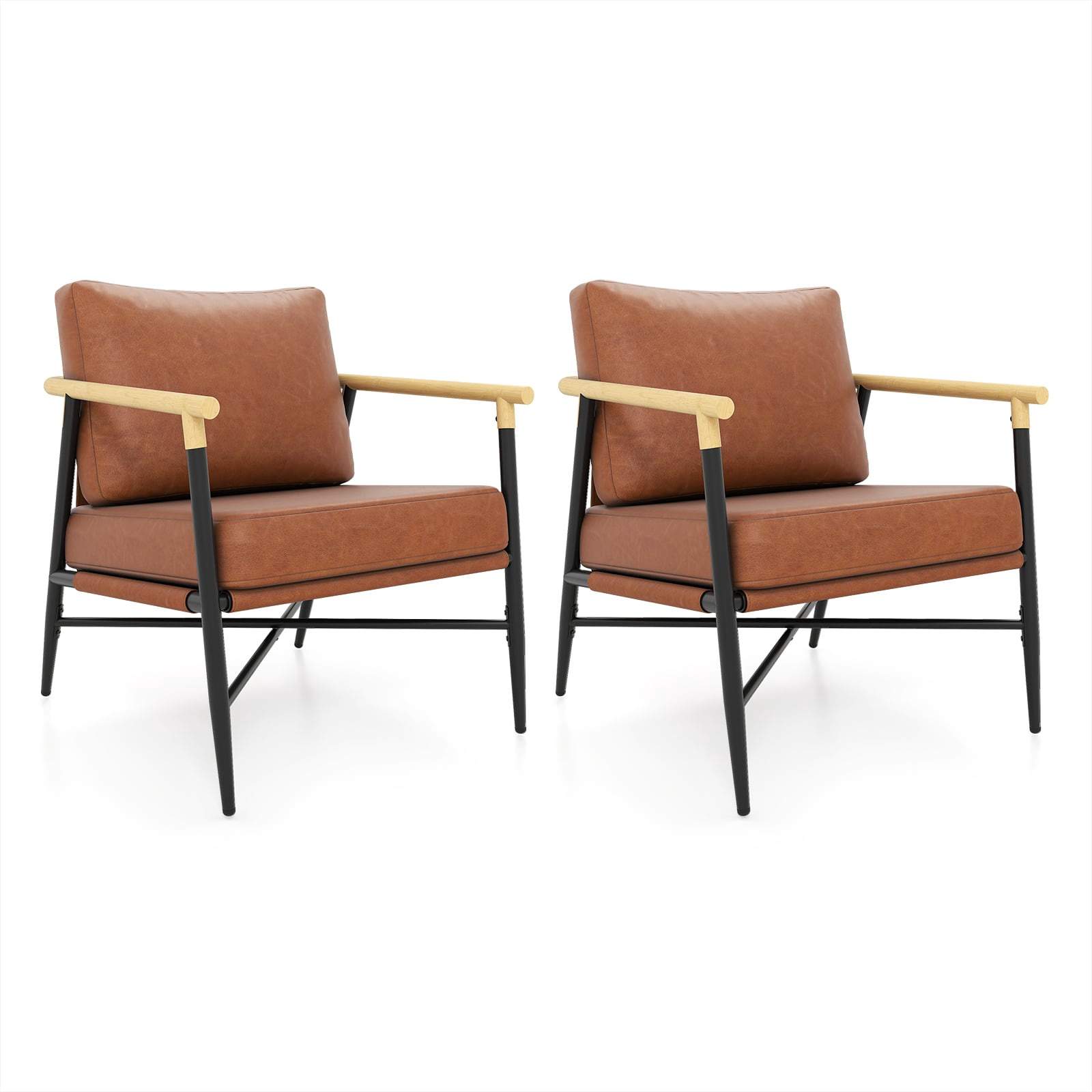 Brun lænestol i kunstlæder med aftagelige hynder