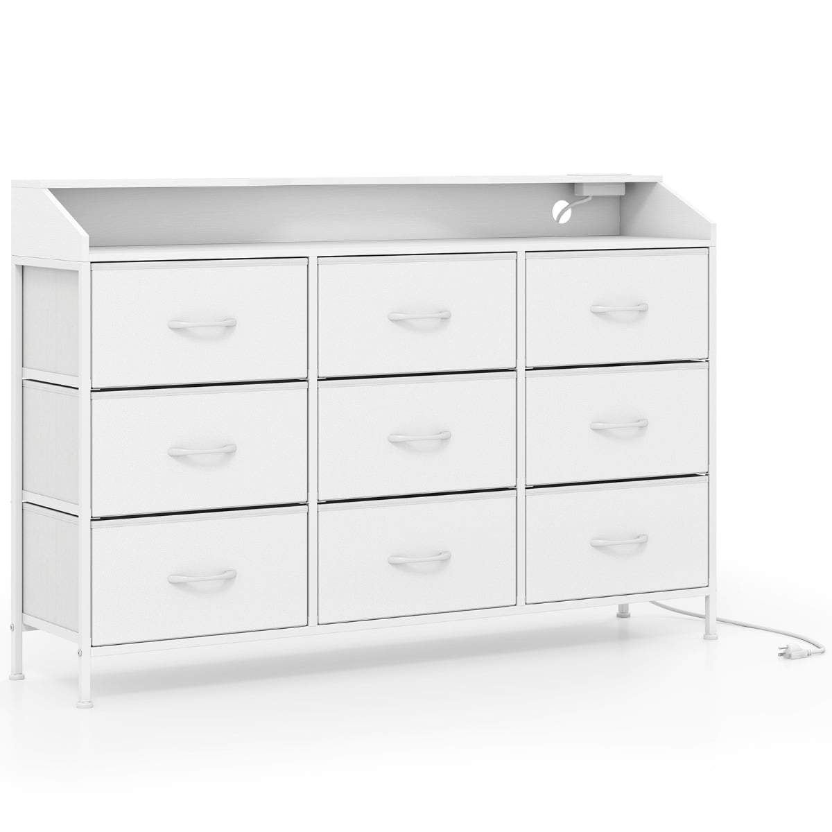 Kommode med LED-lys og ladestation – 9 stofskuffer