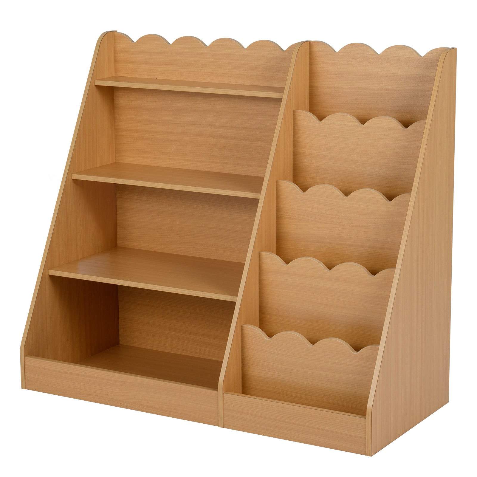 Børnebogreol med 5 hylder og skjult opbevaring, naturtræ