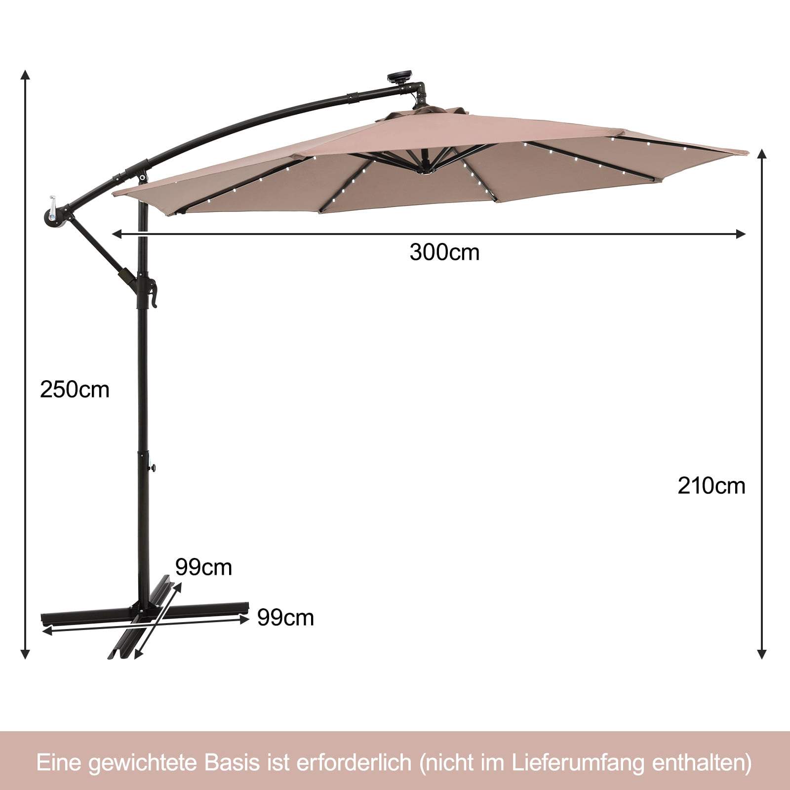 Solcelledrevet terrasseparasol med 40 LED-lys, justerbar hældning