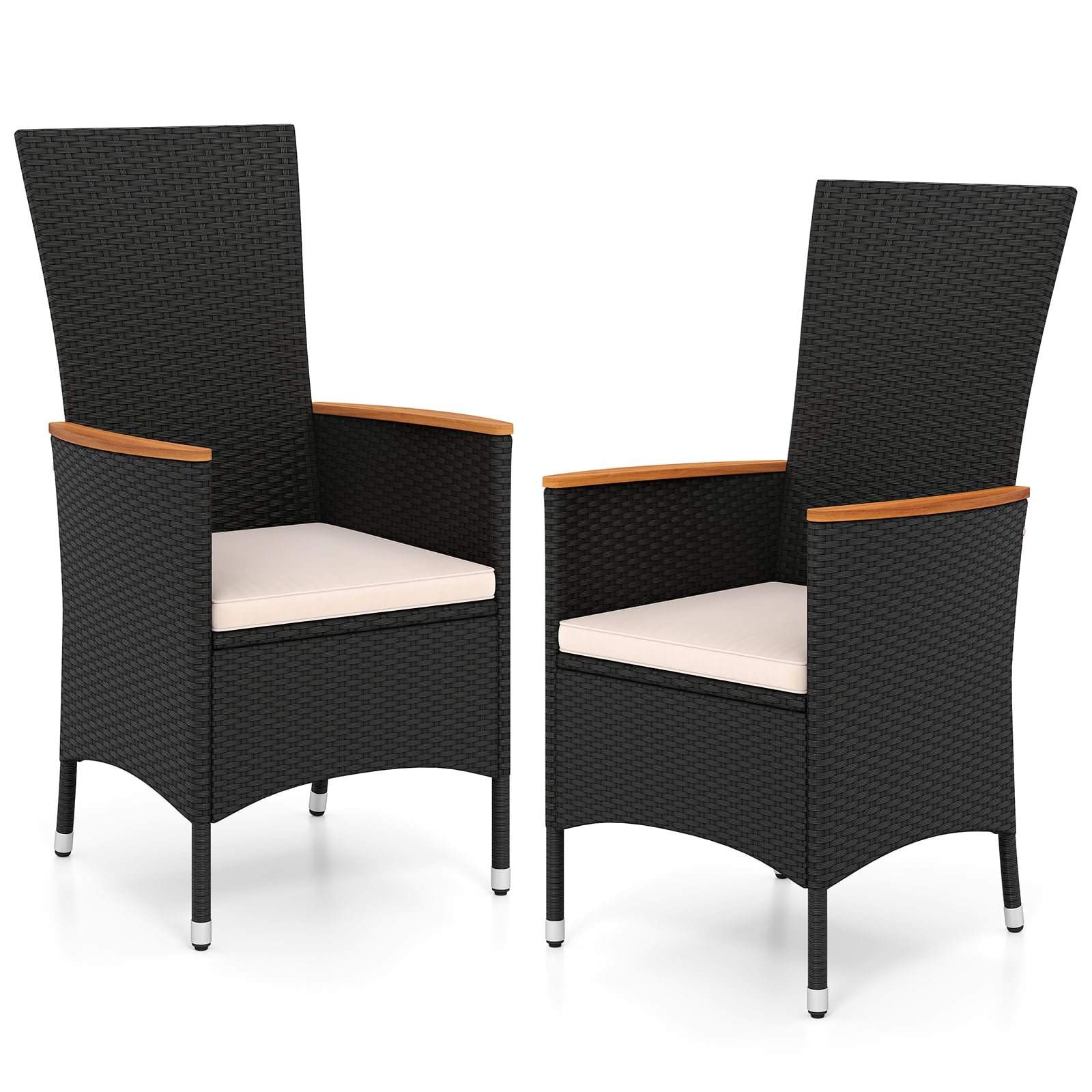 Rattan havestolesæt med hynder – beige, høj ryg