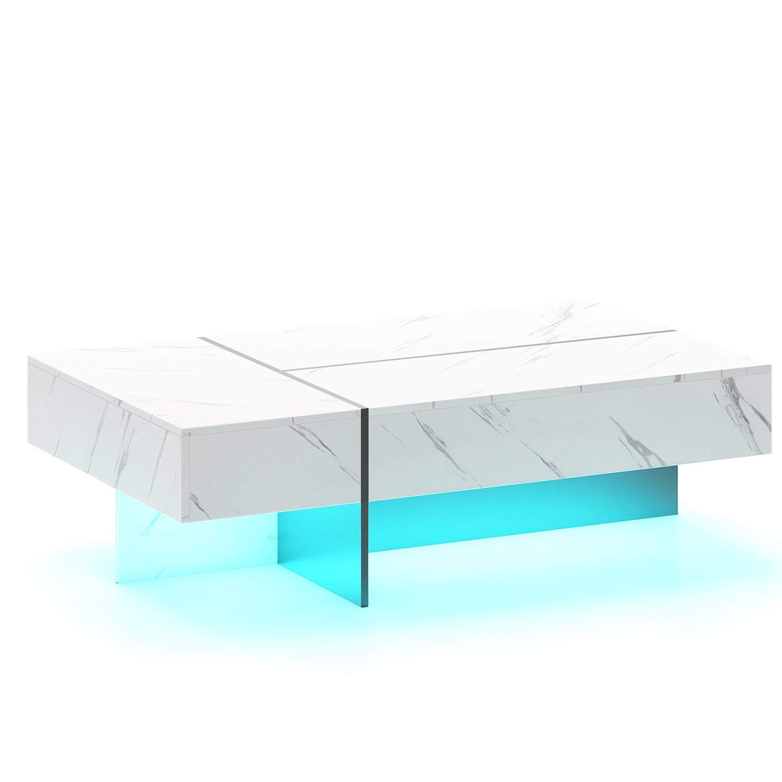 Hvidt sofabord med LED-lys og 3 skuffer