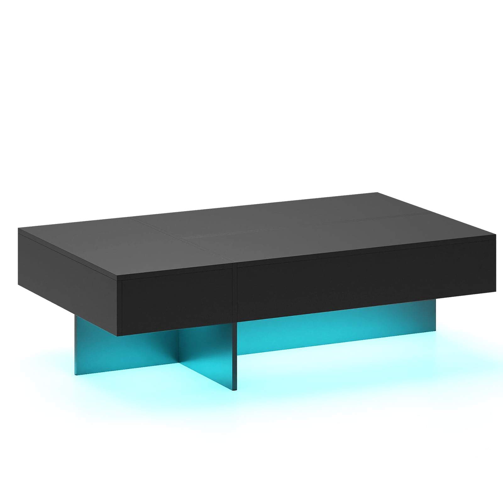 Sort sofabord i højglans med LED-lys og opbevaring