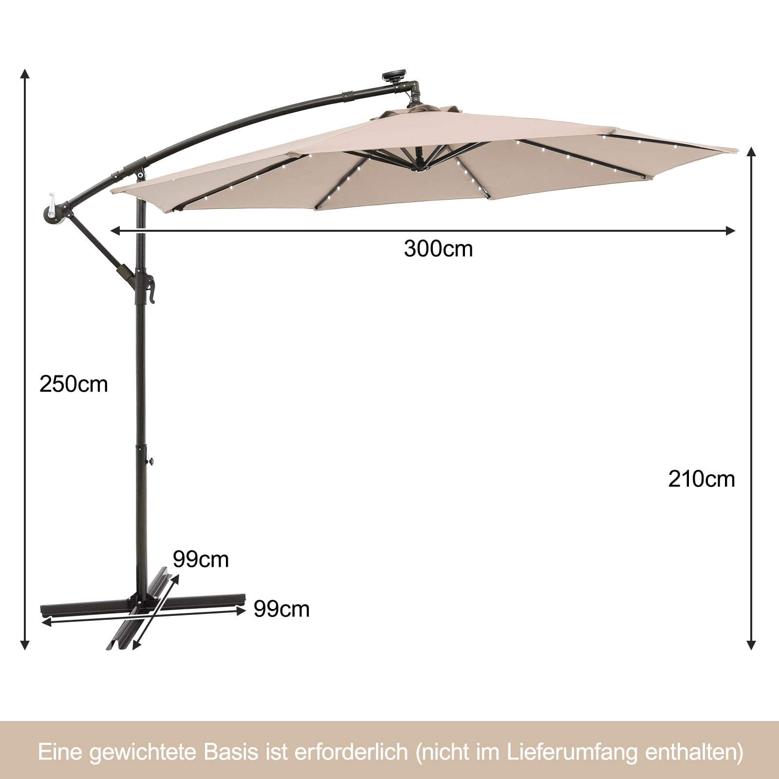 Solcelledrevet terrasseparasol med 40 LED-lys, beige, 300 cm