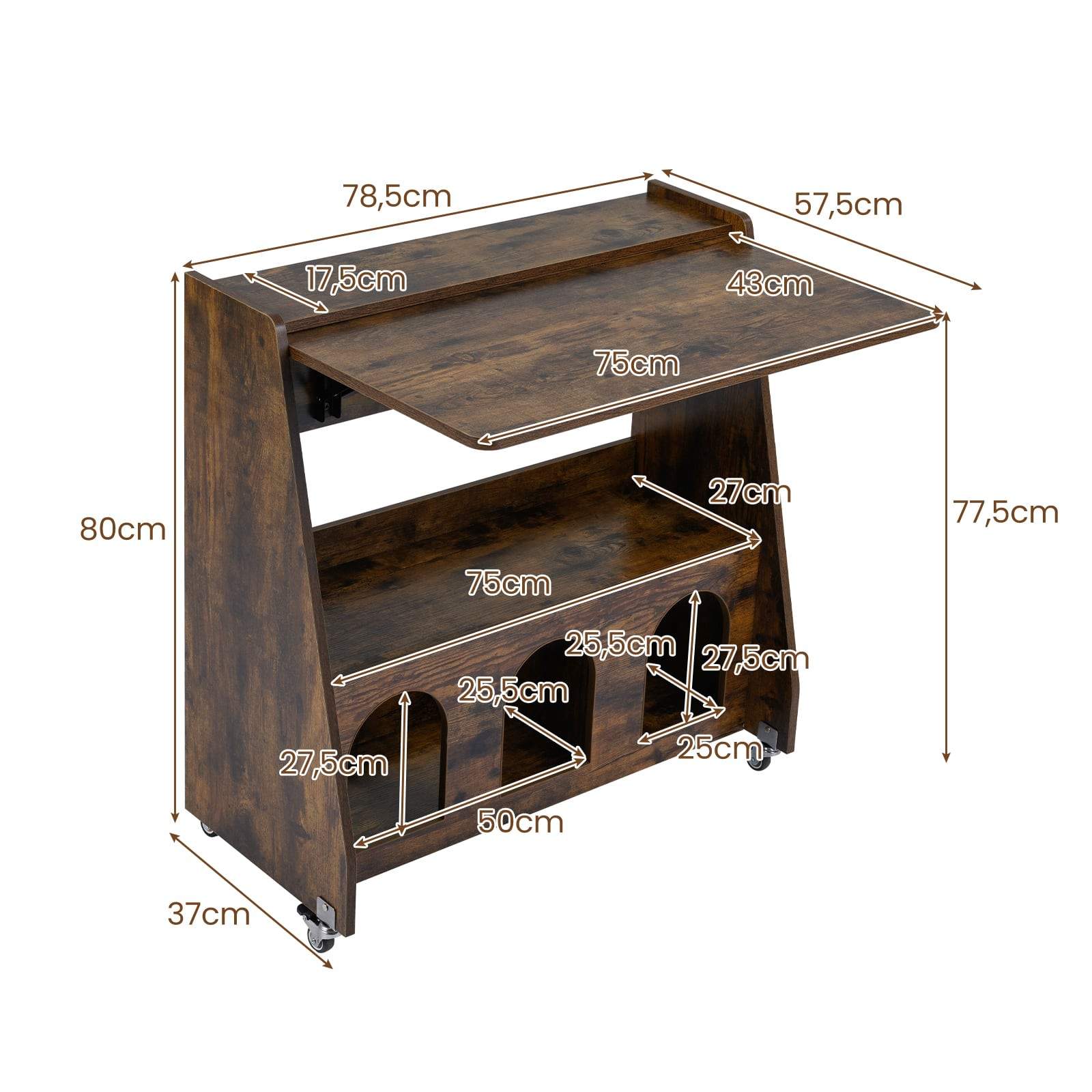 Stående skrivebord med hjul – Sammenklappelig pladsbesparende brun