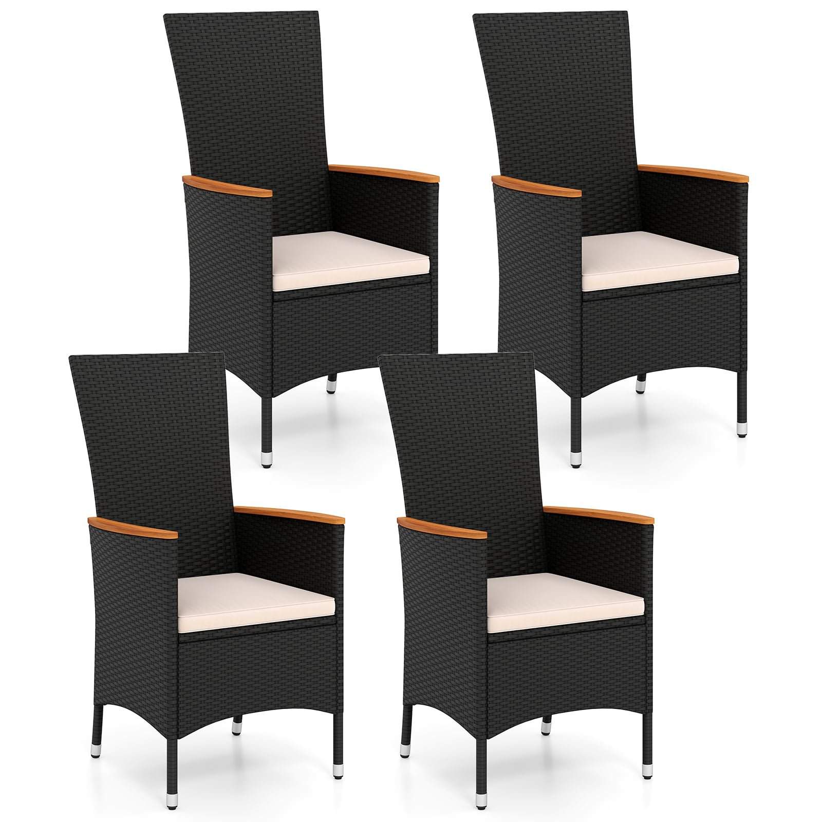 Rattan havestole sæt med 4 med hynder – beige, 180 kg kapacitet