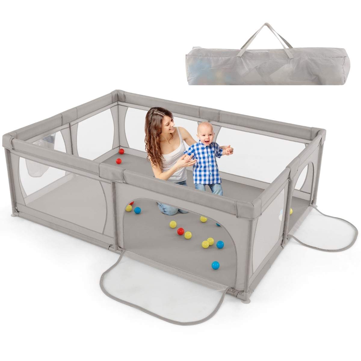 Babylekhage med 50 bollar och andningsbart nät – grå | Hem & Hobby | Pryloteket