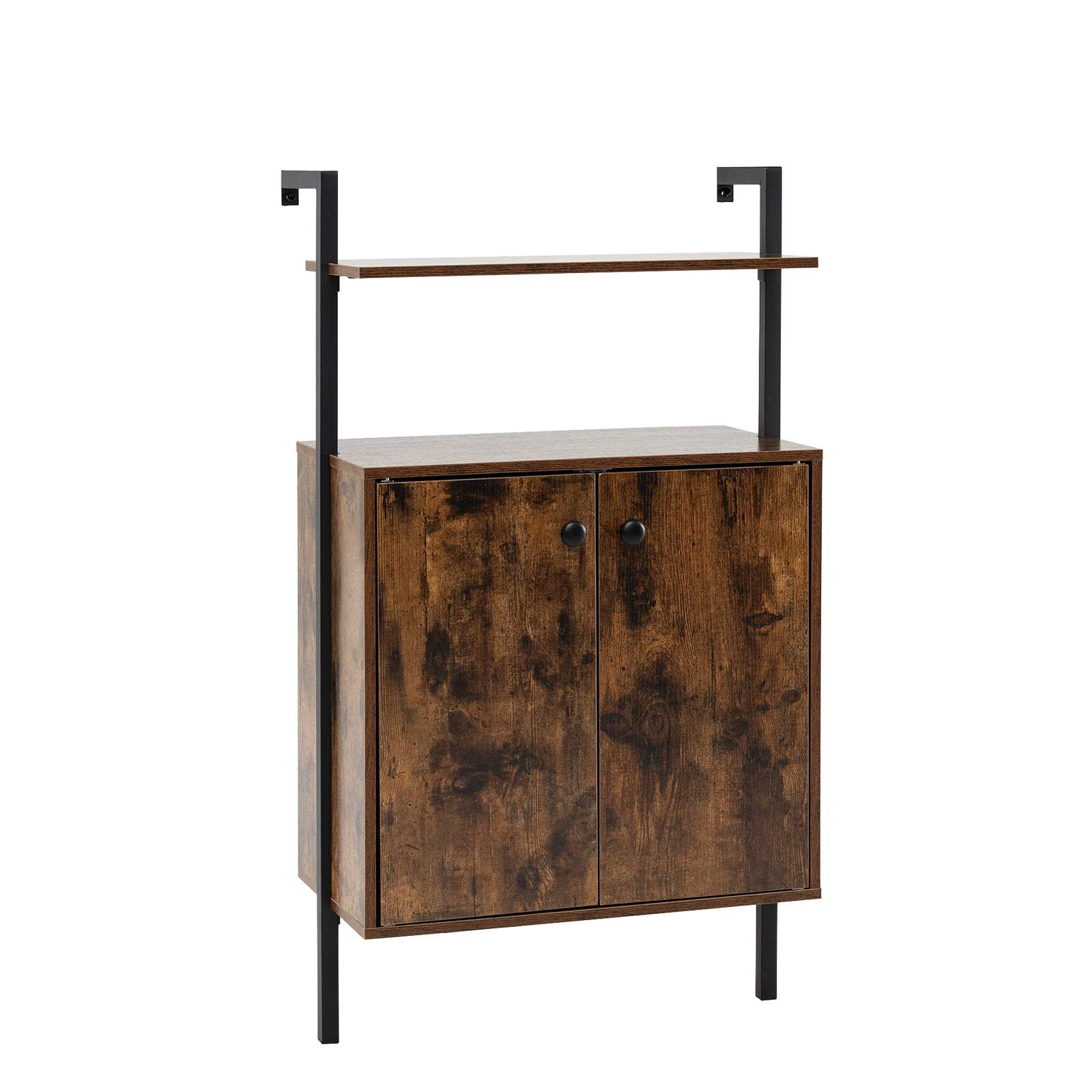 Väggmonterad bokhylla med 4 våningar och skåp – Brun | Hem & Hobby | Pryloteket