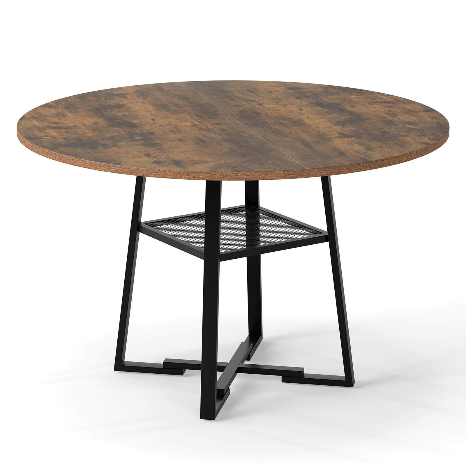 Rundt spisebord med opbevaringshylde – Plads til 4-6