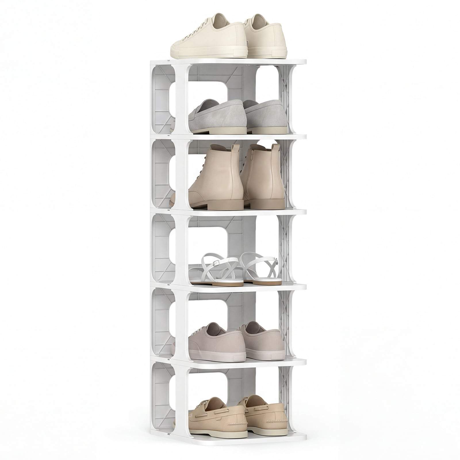 Stabelbar skohylde – 6-lags lodret organizer, hvid