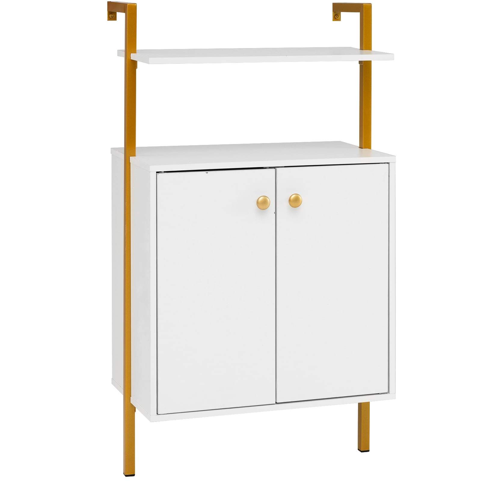 4-etagers vægmonteret bogreol med skab – hvid