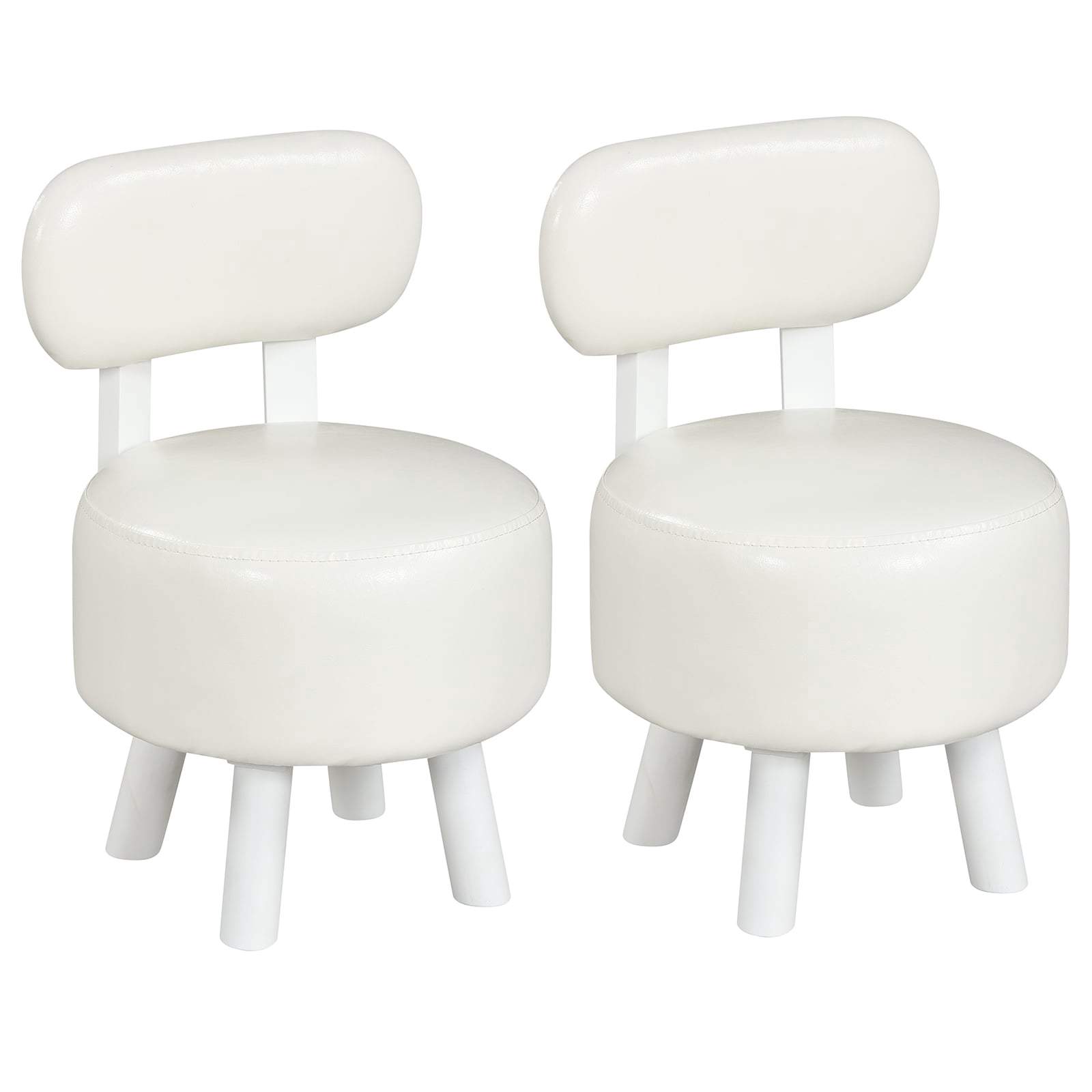 Hvide kunstlæderstole med ryglæn – sæt med 2