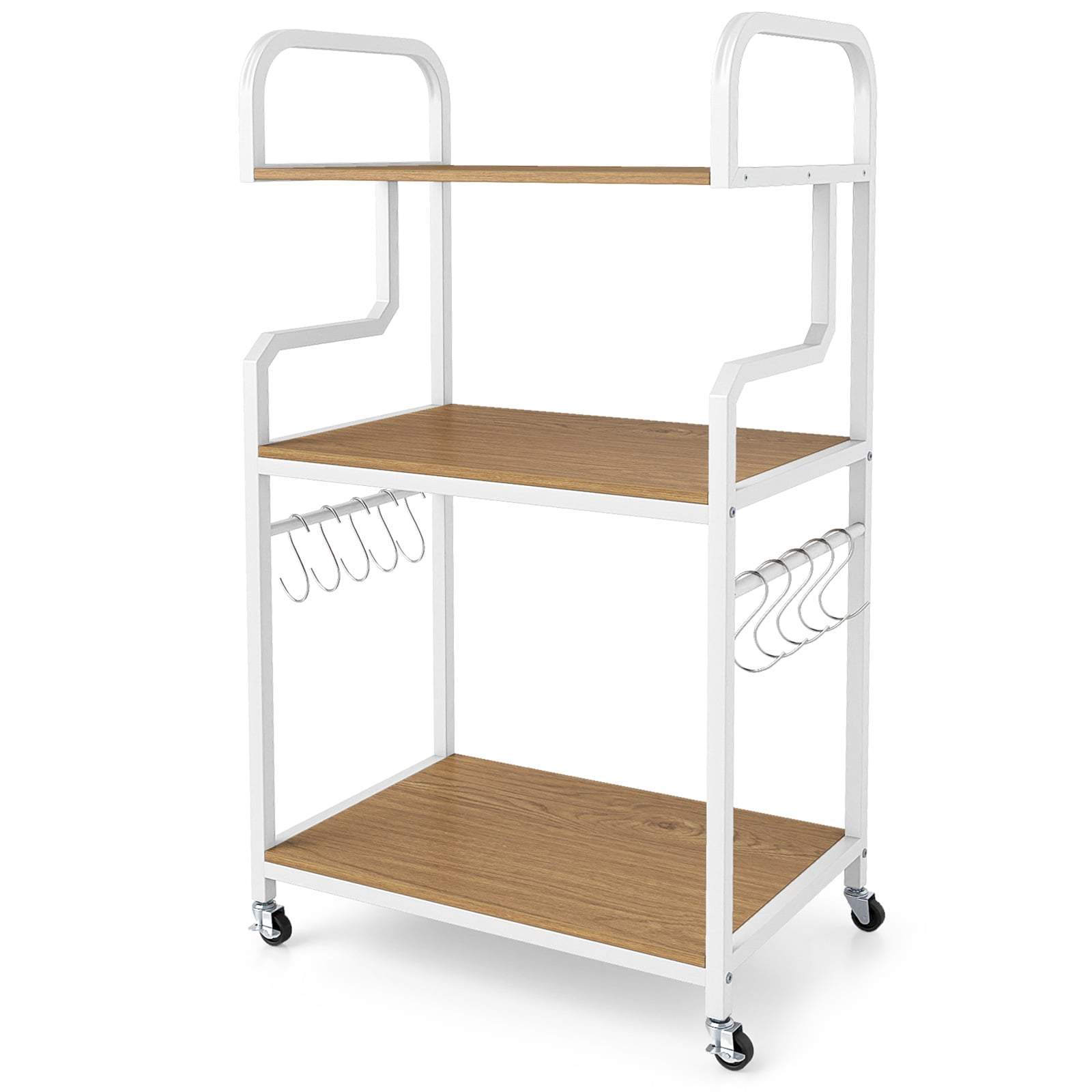 Mobil printerstander med hylder og kroge – Naturtræ