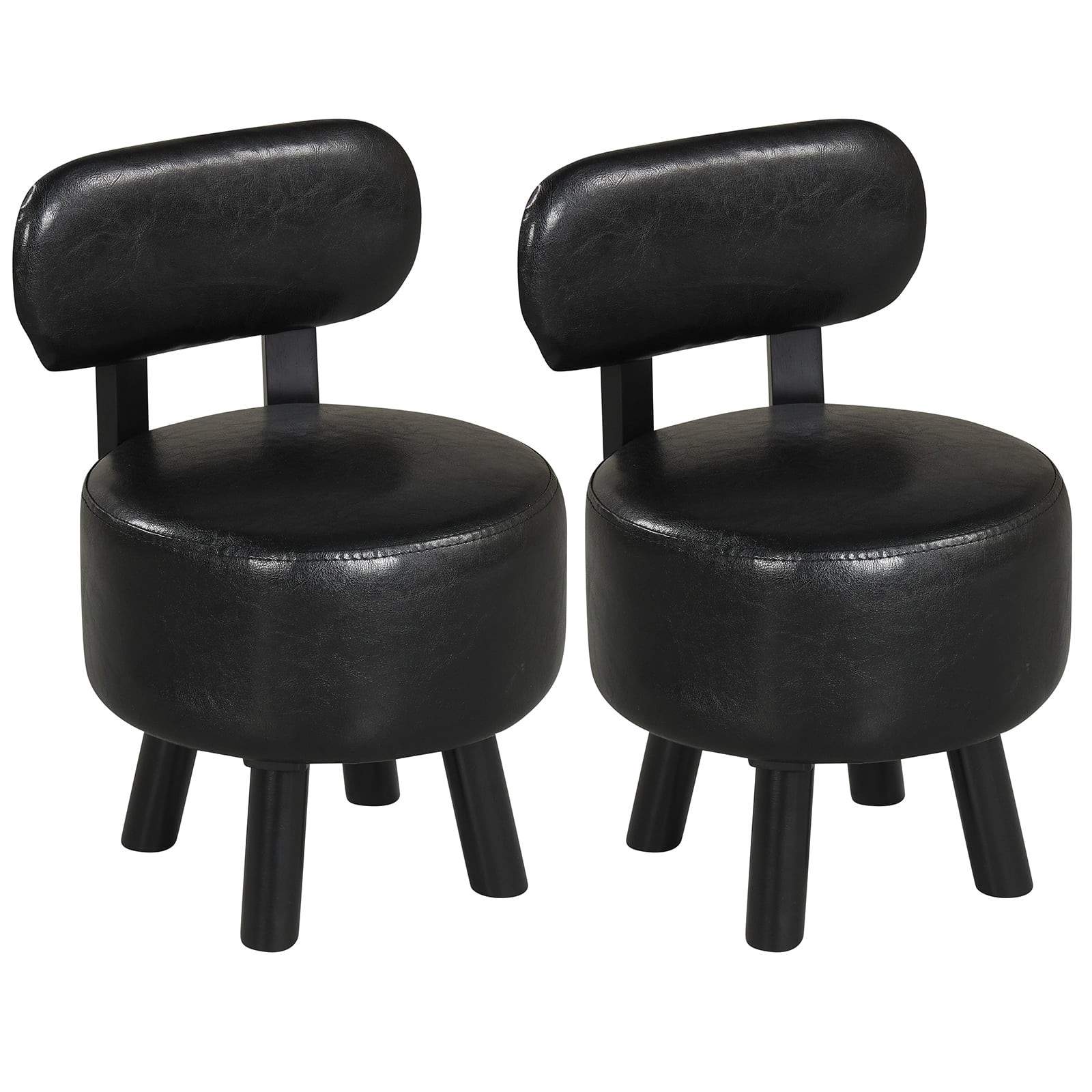 Sorte kunstlæderstole med ryglæn – sæt med 2
