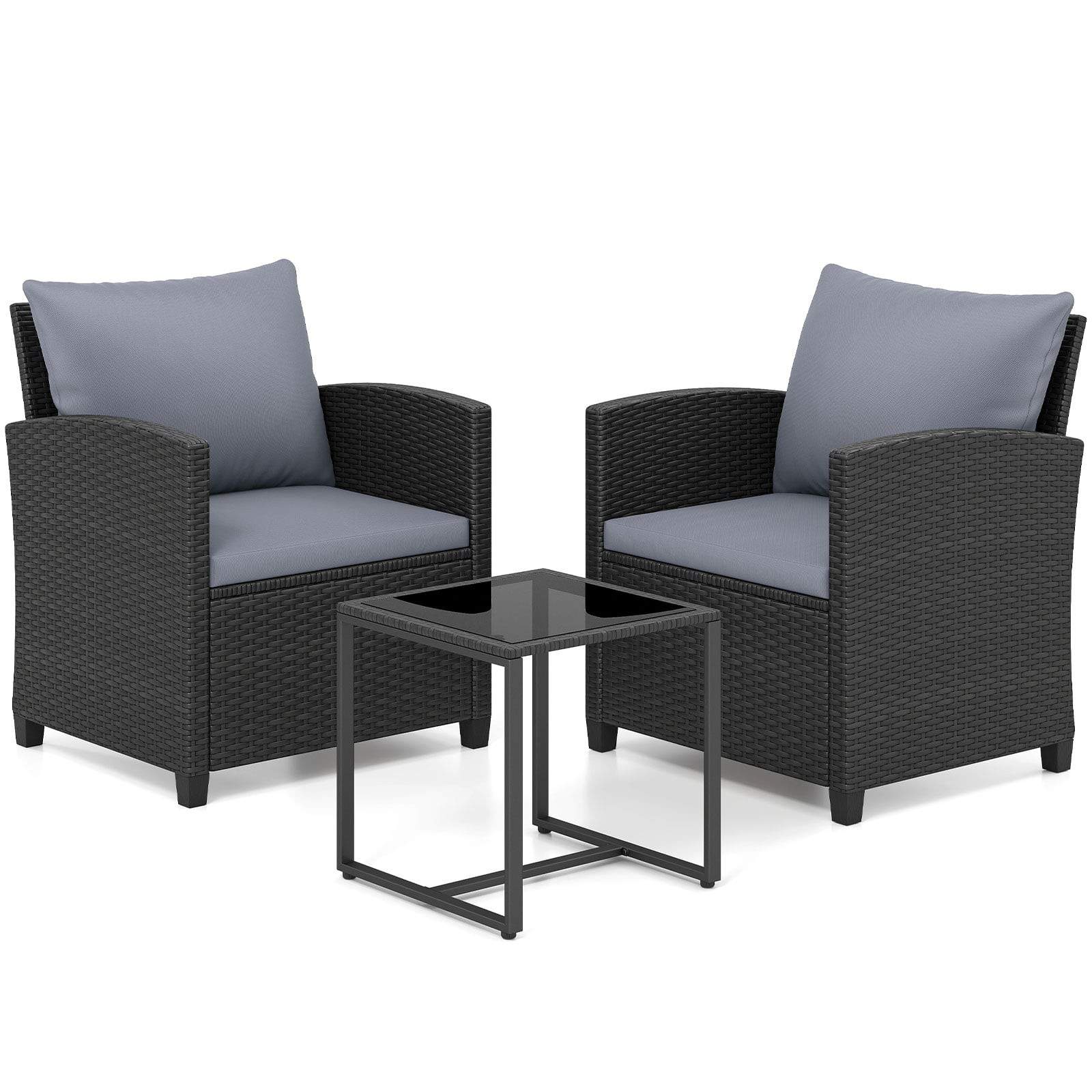 Rattan havemøbelsæt med hynder og glasbord