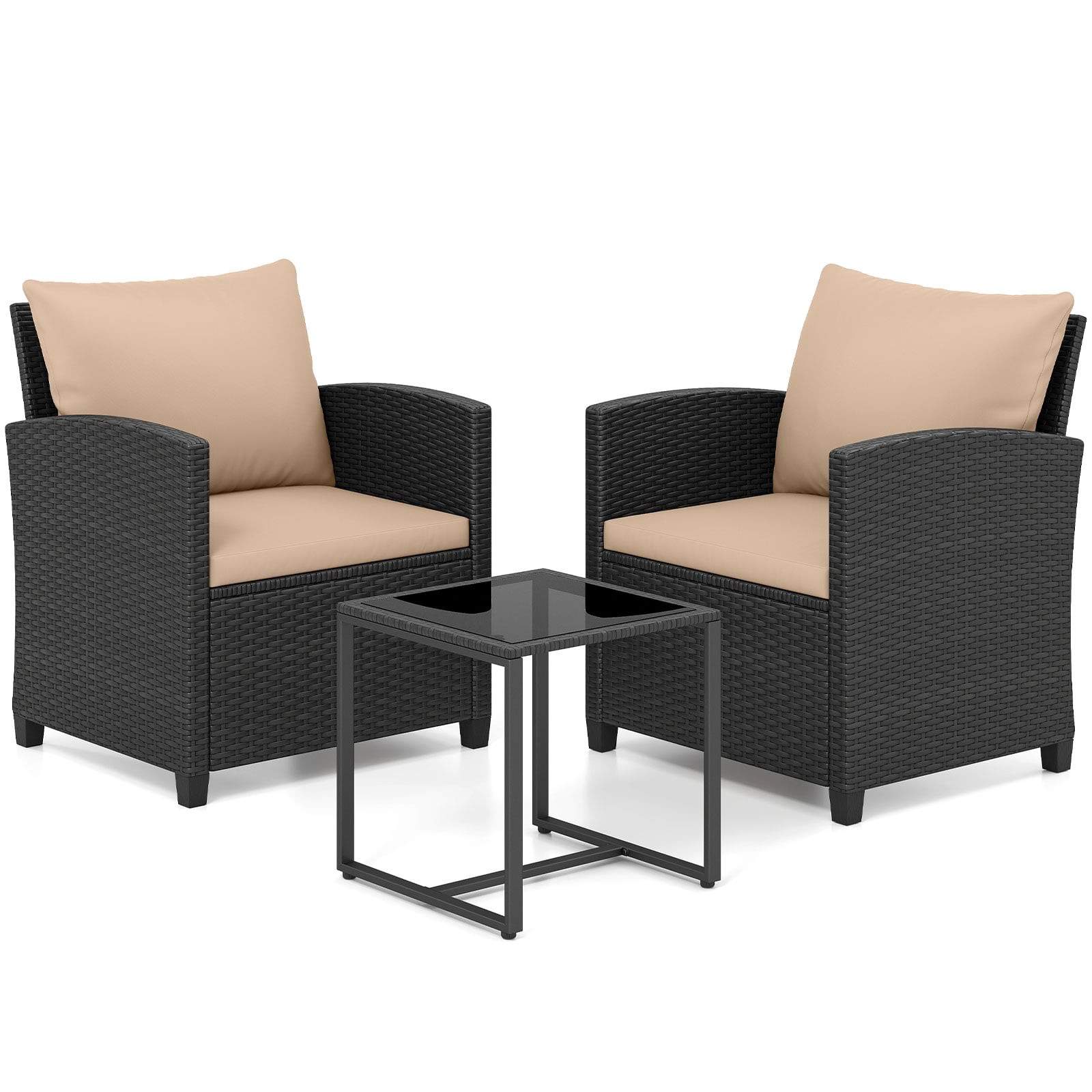 Rattan havemøbelsæt – 2 stole og glasbord