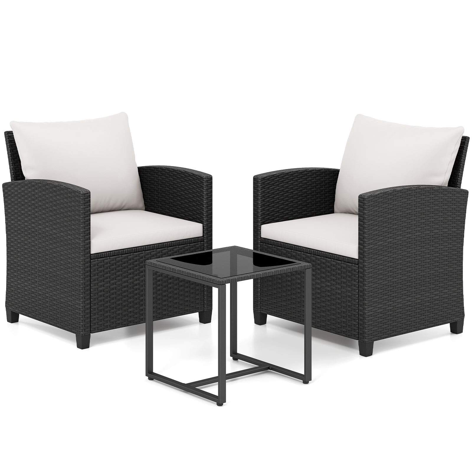 Rattan havemøbelsæt – 2 stole og glasbord