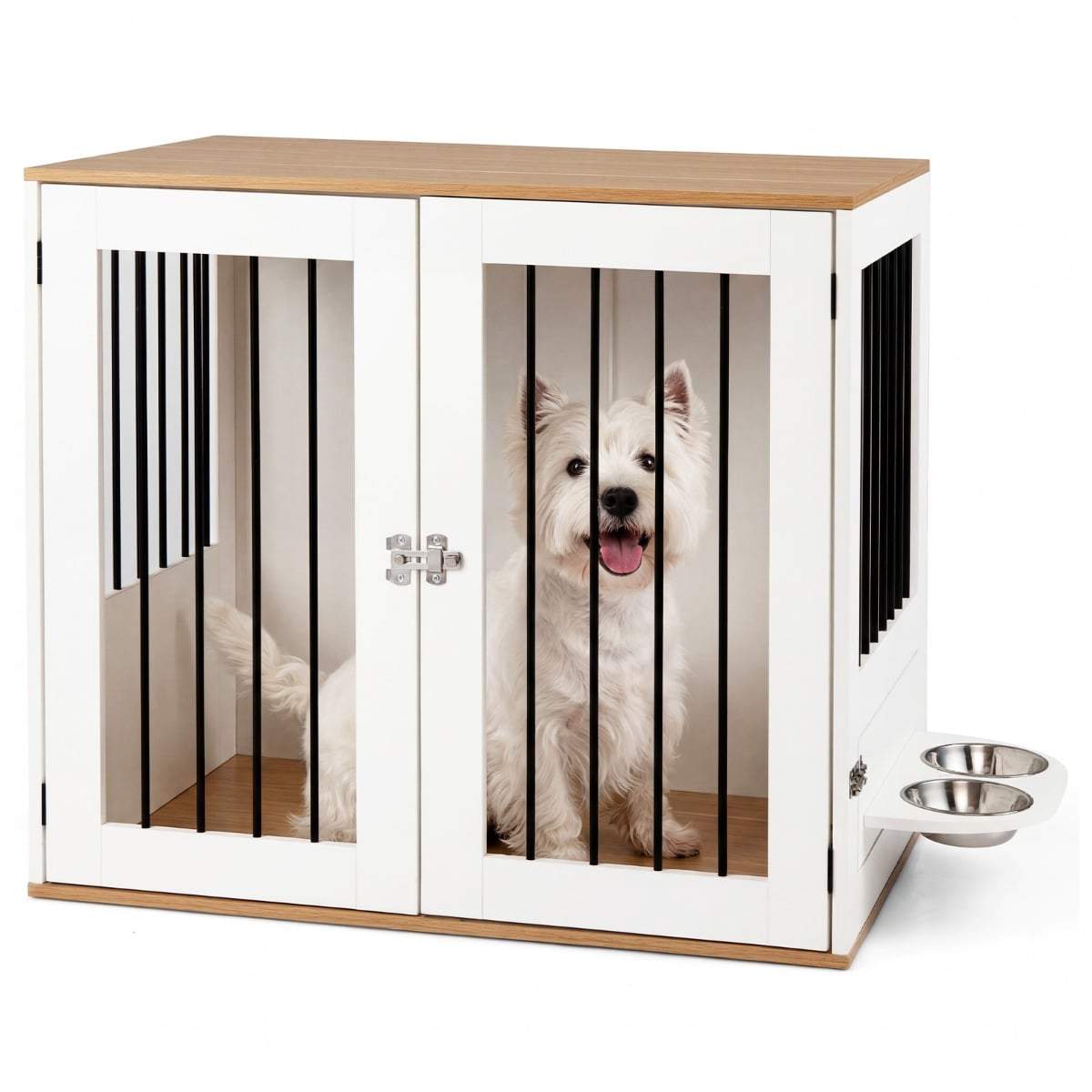 Hundeburbord med roterende skåle og låsbar dør