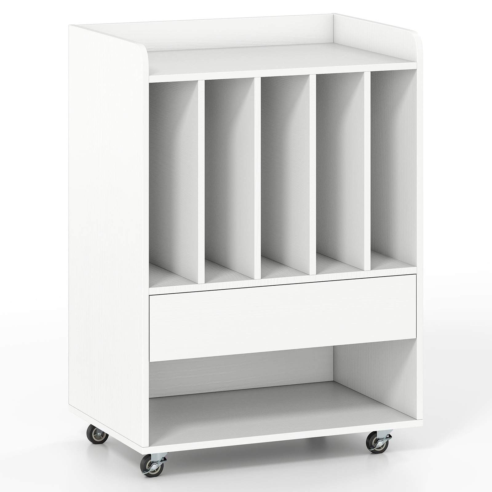 Pladespillerbord med opbevaring og hjul – hvid