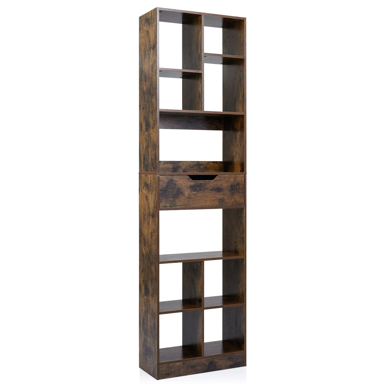 Bokhylla i trä med 10 hyllor och låda – 50x24x180 cm | Hem & Hobby | Pryloteket