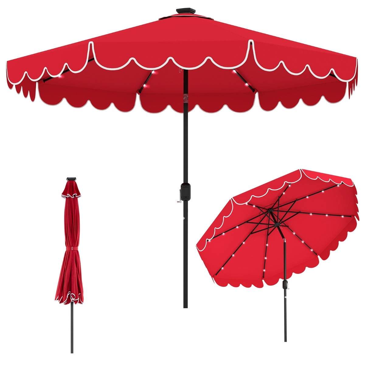Solcelledrevet LED-parasol, 300 cm, vinrød