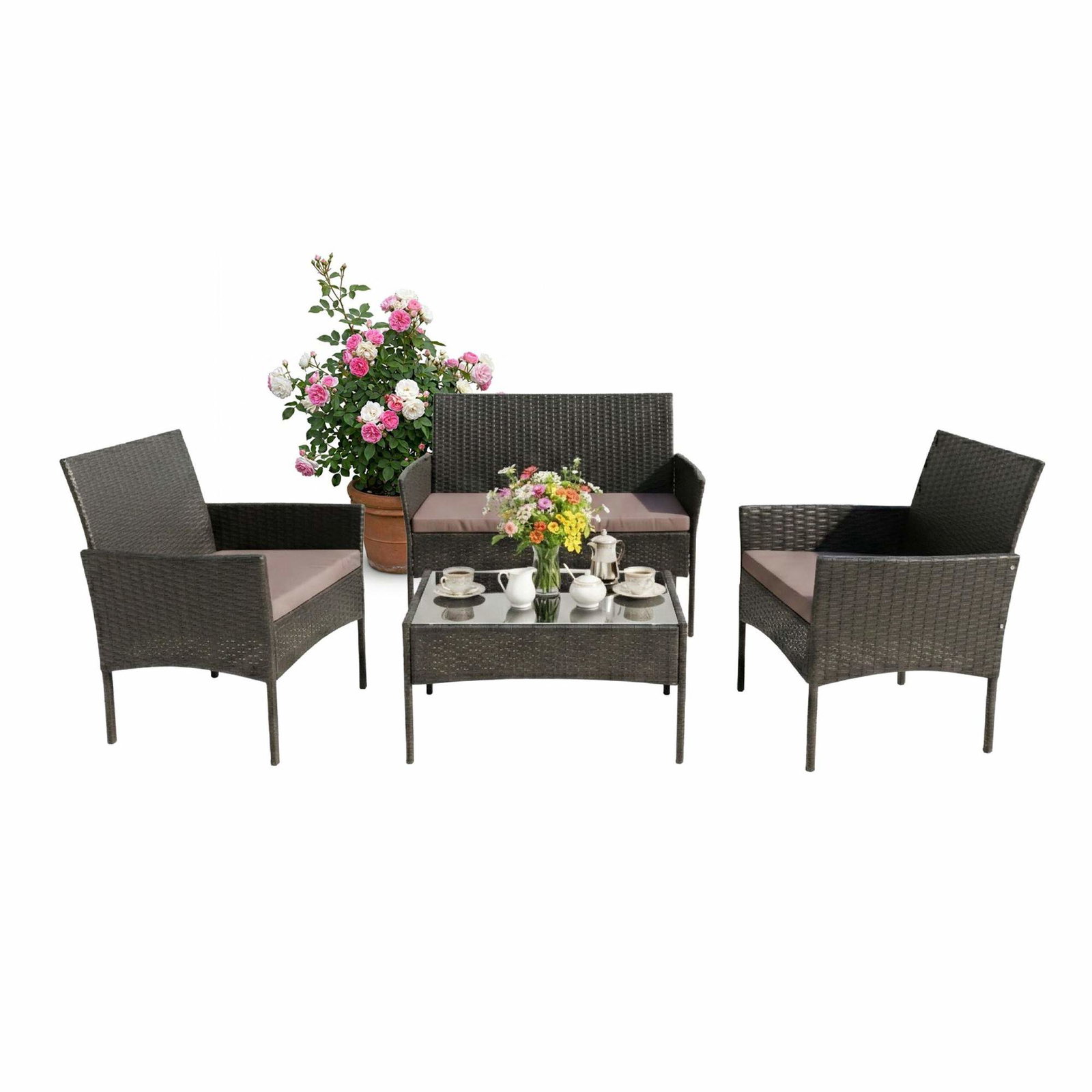 4-delt rattan havesæt – sofa, stole og bord