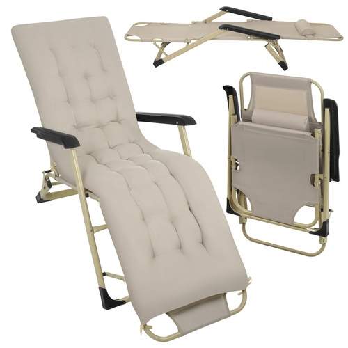 Hopfällbar trädgårdslounge med dyna – 3 positioner, beige | Hem & Hobby | Pryloteket