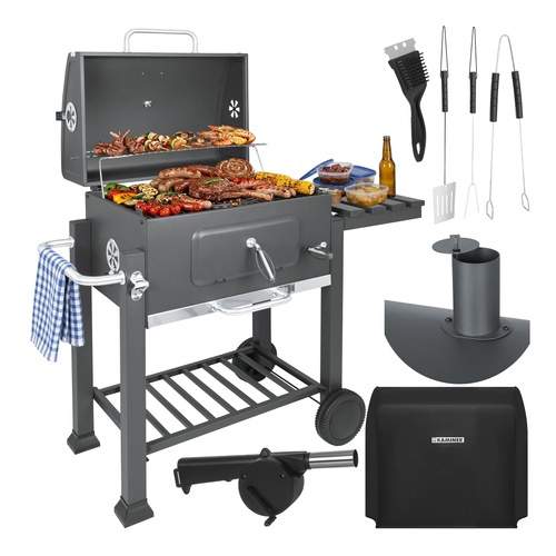 Trädgårdskolgrill med gjutjärnsgaller och termometer | Hem & Hobby | Pryloteket