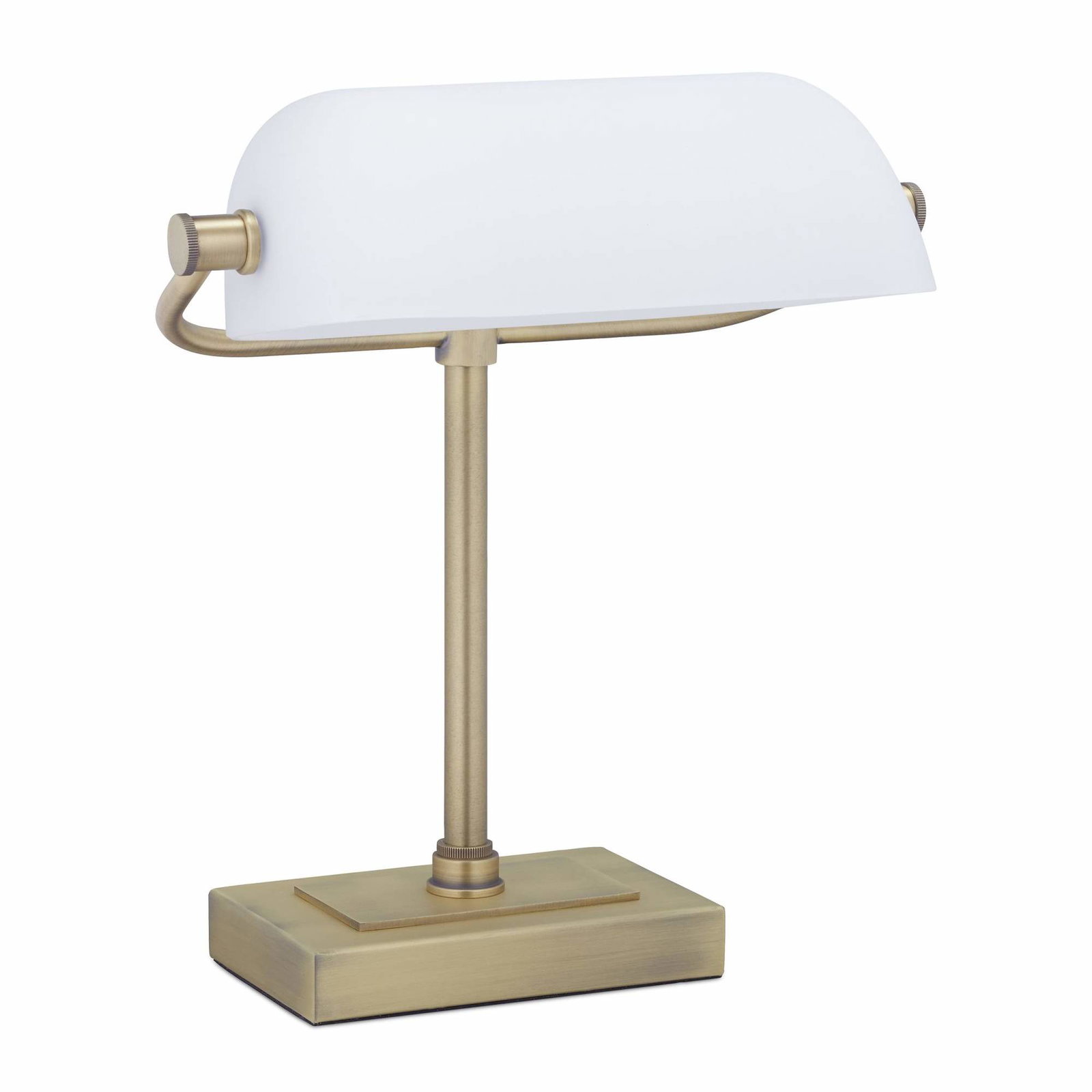 Banker lampe med hvid skærm