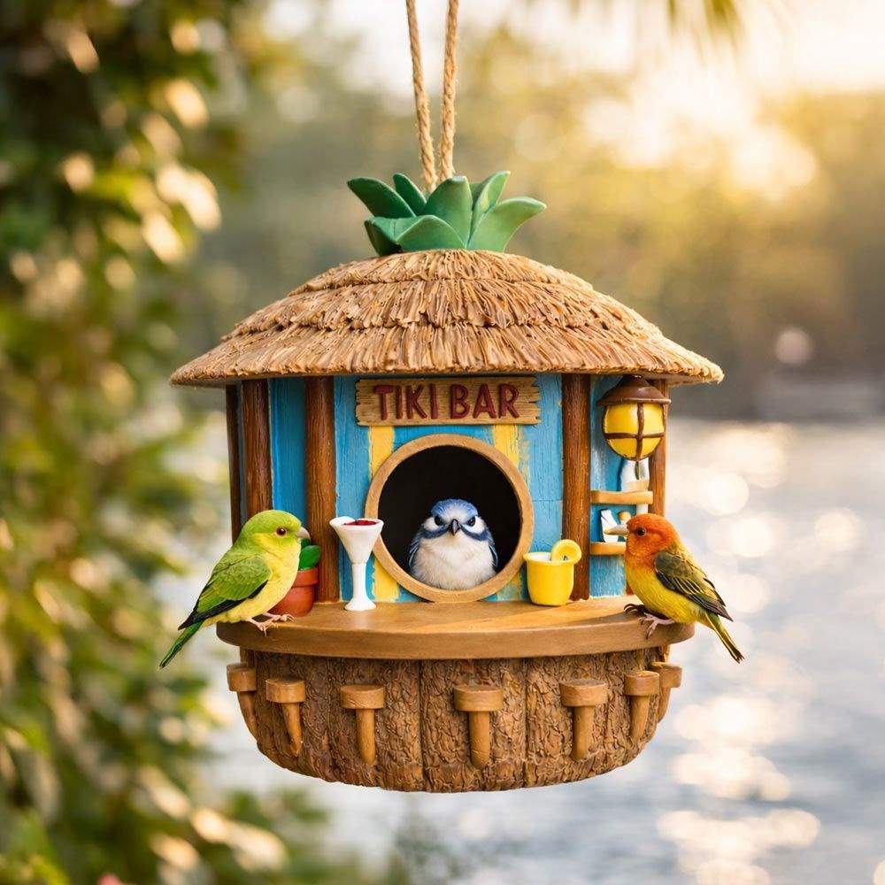 Tiki Bar Fuglehus, Vejrbestandig Harpiks, 19x17 cm billede