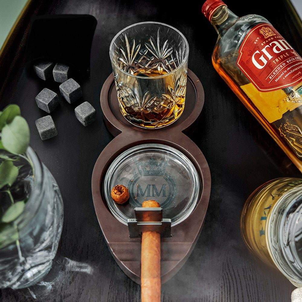 Whisky- og cigarbakkesæt med bordskåner og askebæger billede