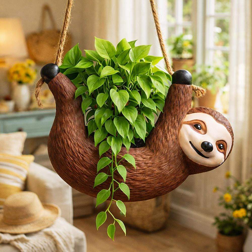 Sloth Planter – Resin, 25 cm, Indendørs/Udendørs brug