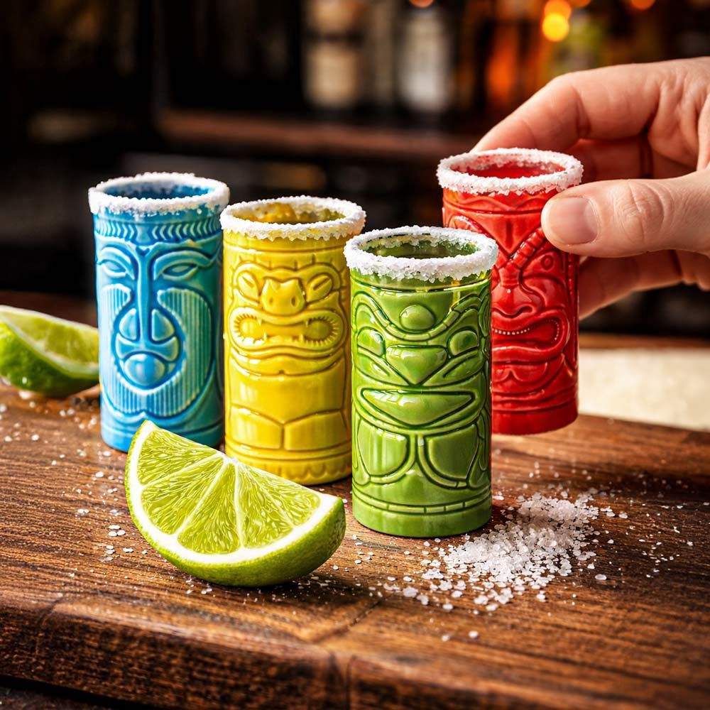 Keramiske Tiki-shotglassæt – Unikke designs, tåler opvaskemaskine billede