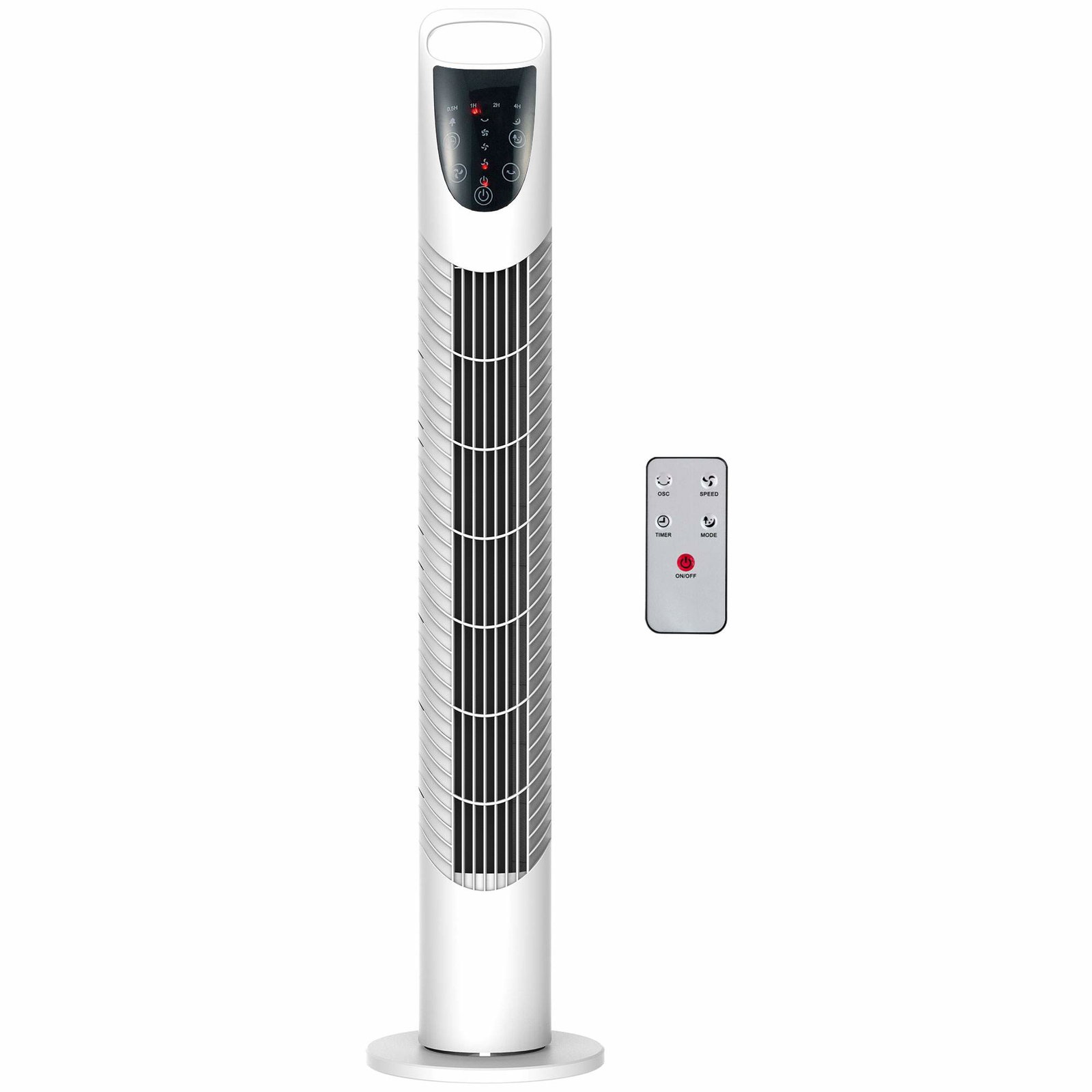 Tårnventilator med fjernbetjening, støjsvage tilstande og timer, hvid