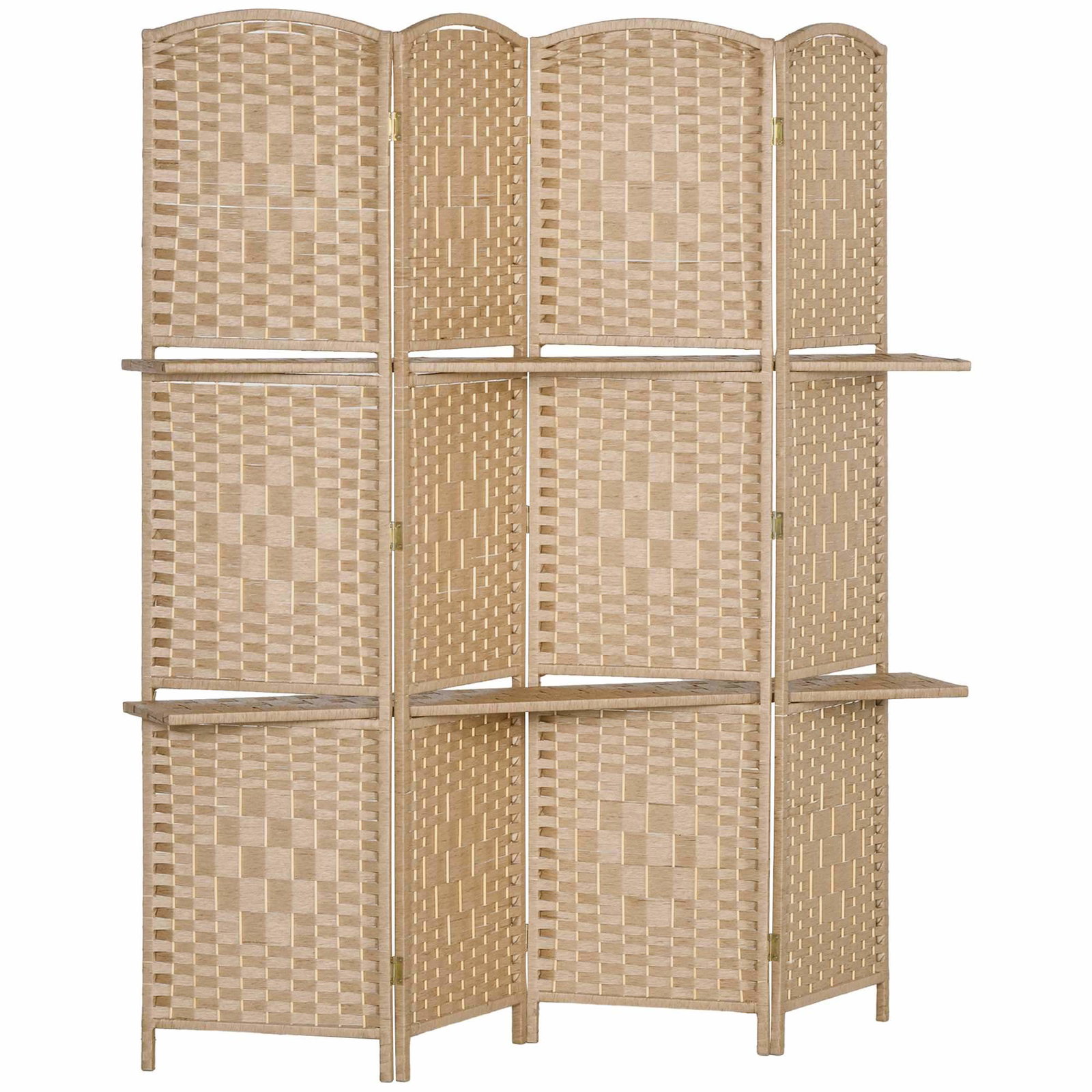 4-panels foldbar rumdeler, naturtræ, 2 hylder