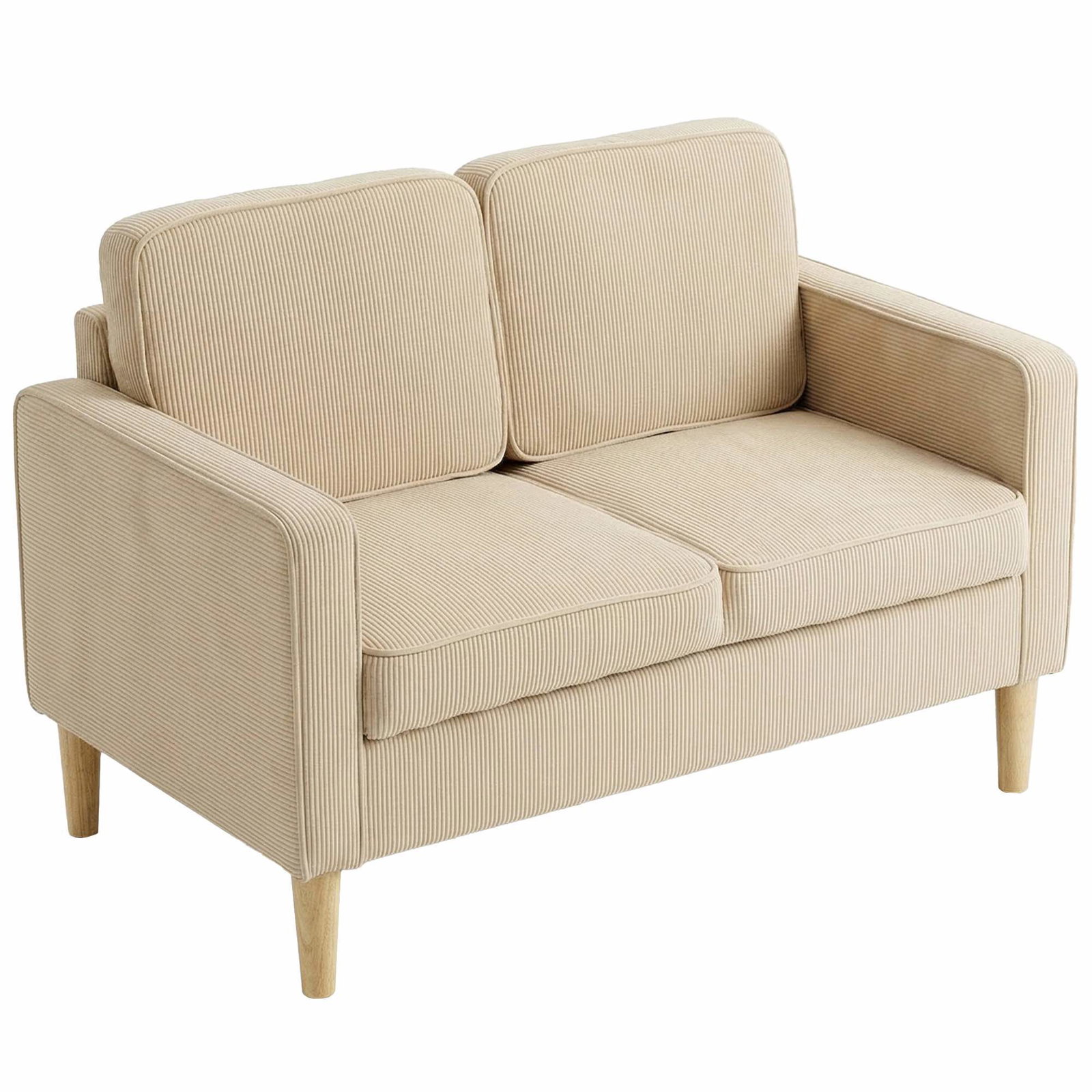 Beige fløjlsbøjle-loveseat med opbevaring – kompakt og stilfuld