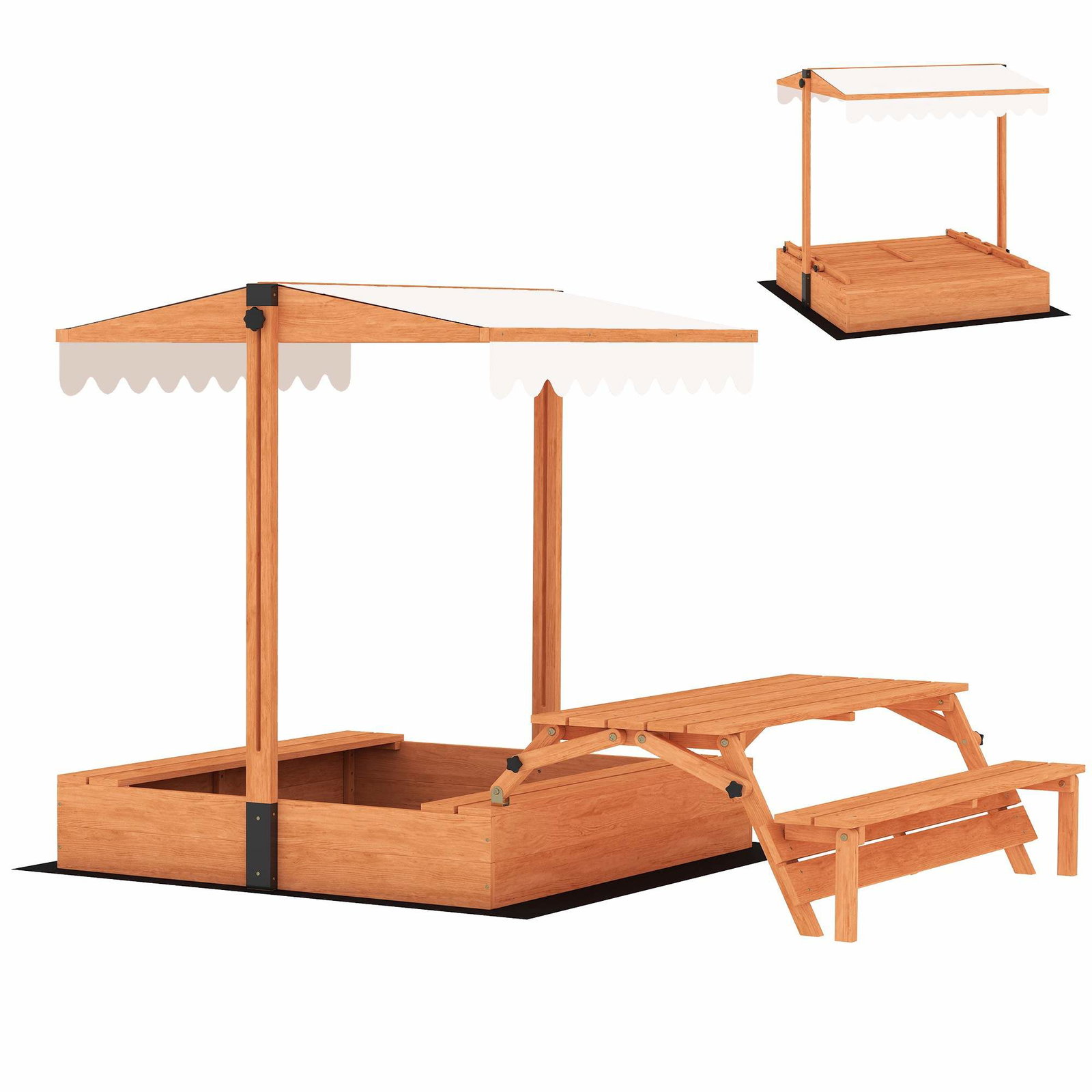 Träsandlåda med justerbart tak och picknickbord | Hem & Hobby | Pryloteket