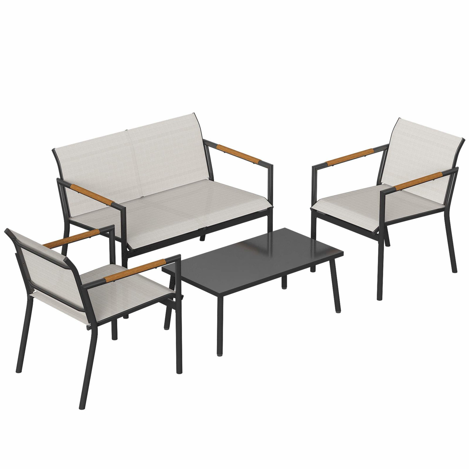 4-delat utomhusloungeset – ventilerande nät, metallram | Hem & Hobby | Pryloteket