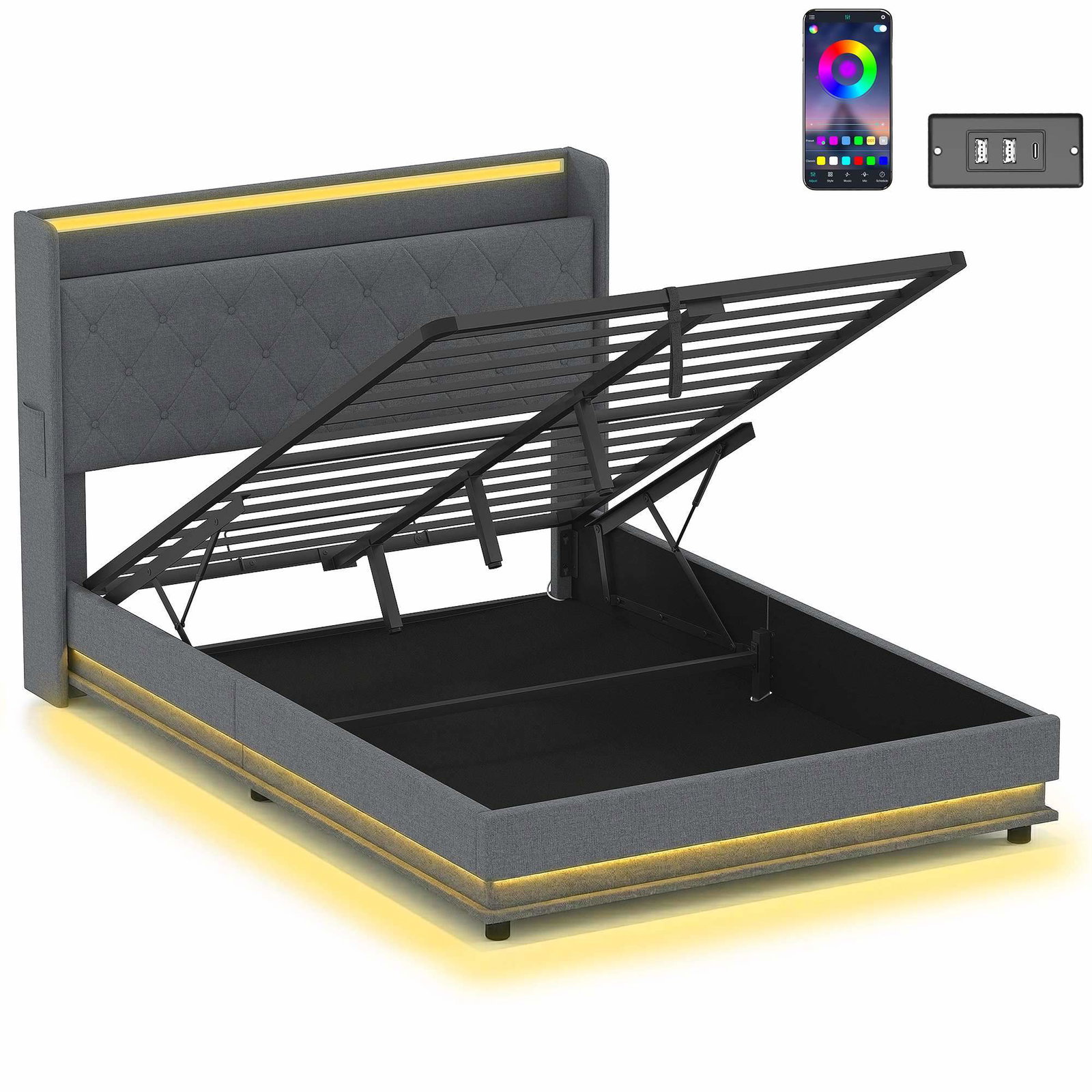 Plattformsäng 140x200 cm – Förvaring, LED-lampor, USB-portar | Hem & Hobby | Pryloteket