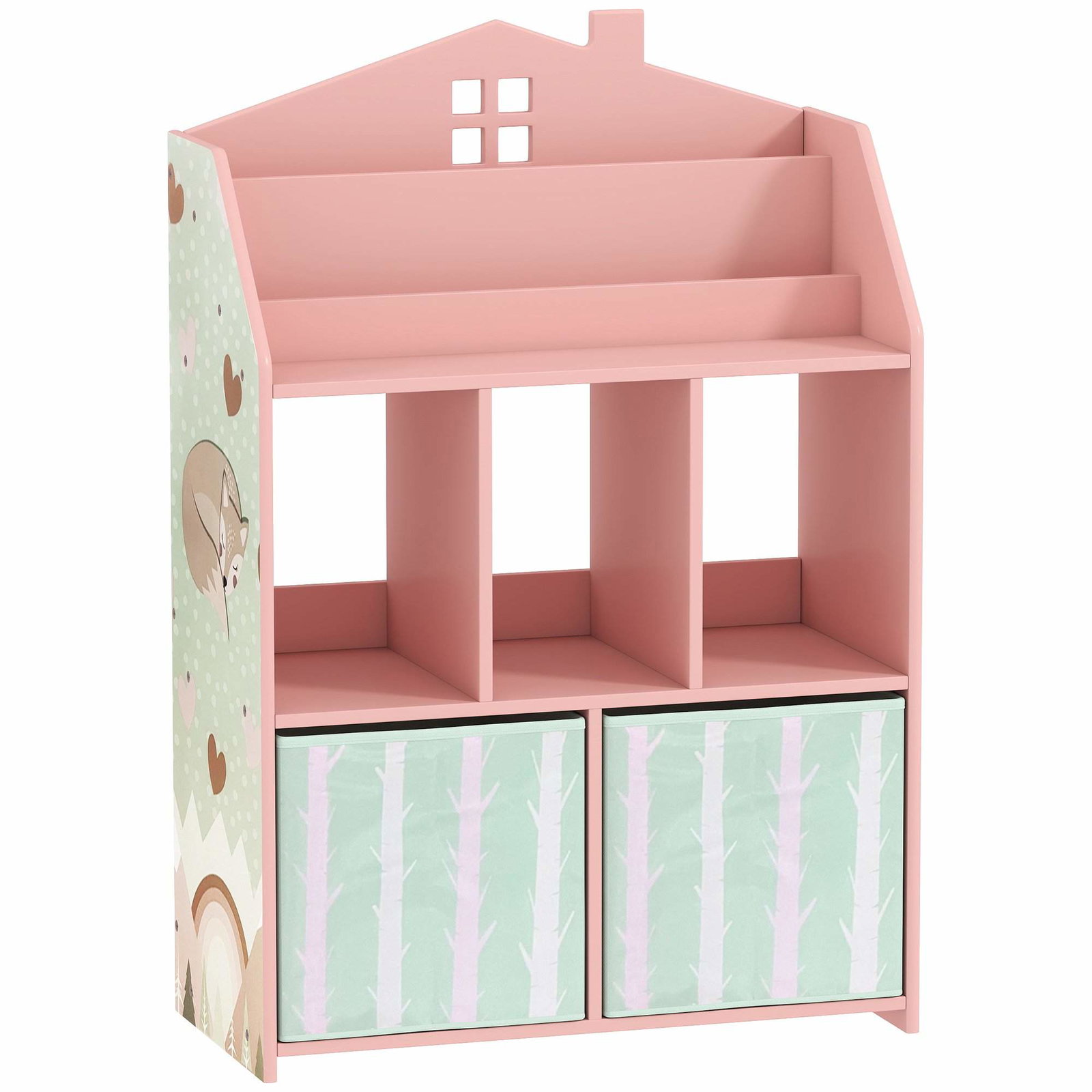 Børnebogreol med 2 stofskuffer – Pink Fox Design