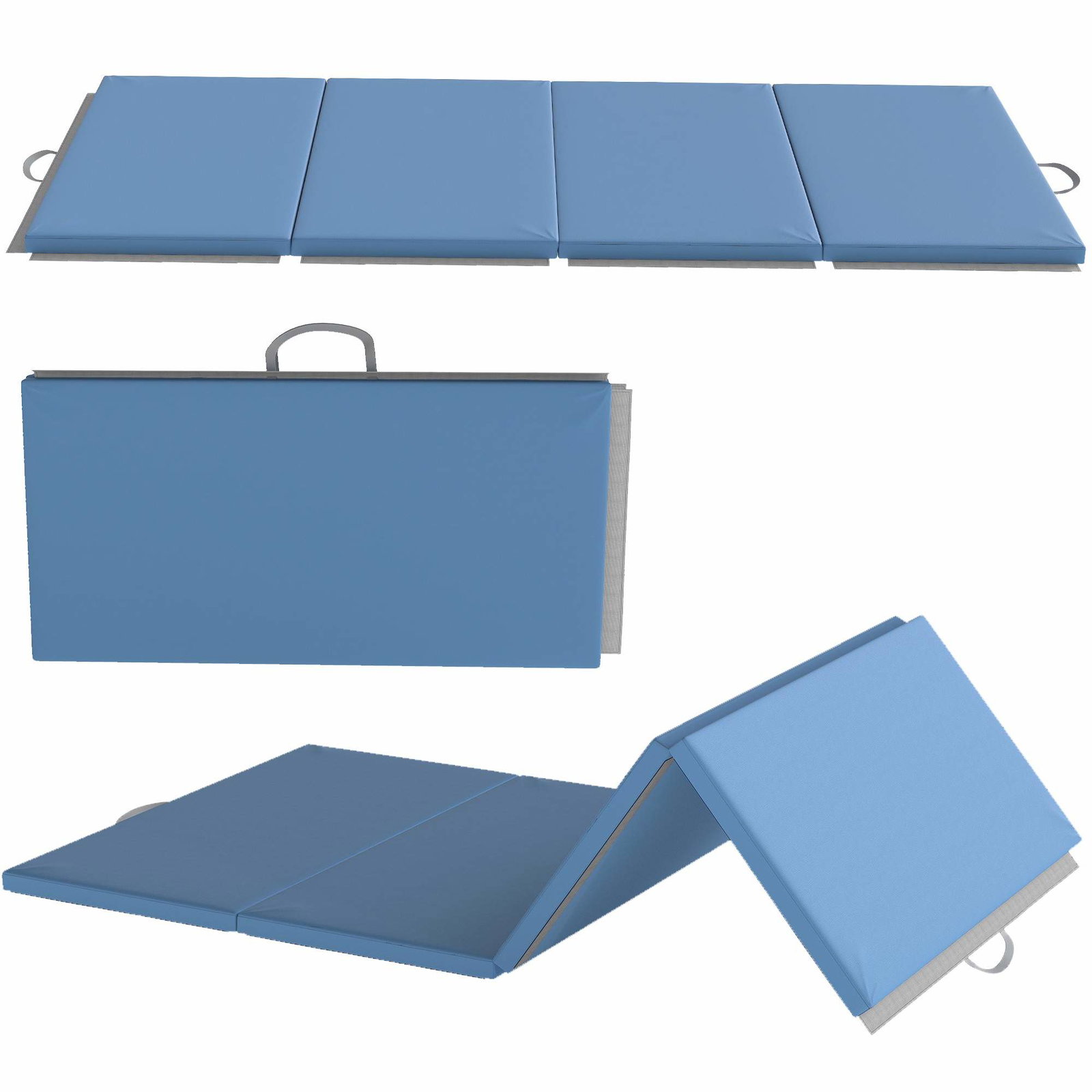 Sammenklappelig fitnessmåtte med håndtag – 240x120x5 cm lyseblå