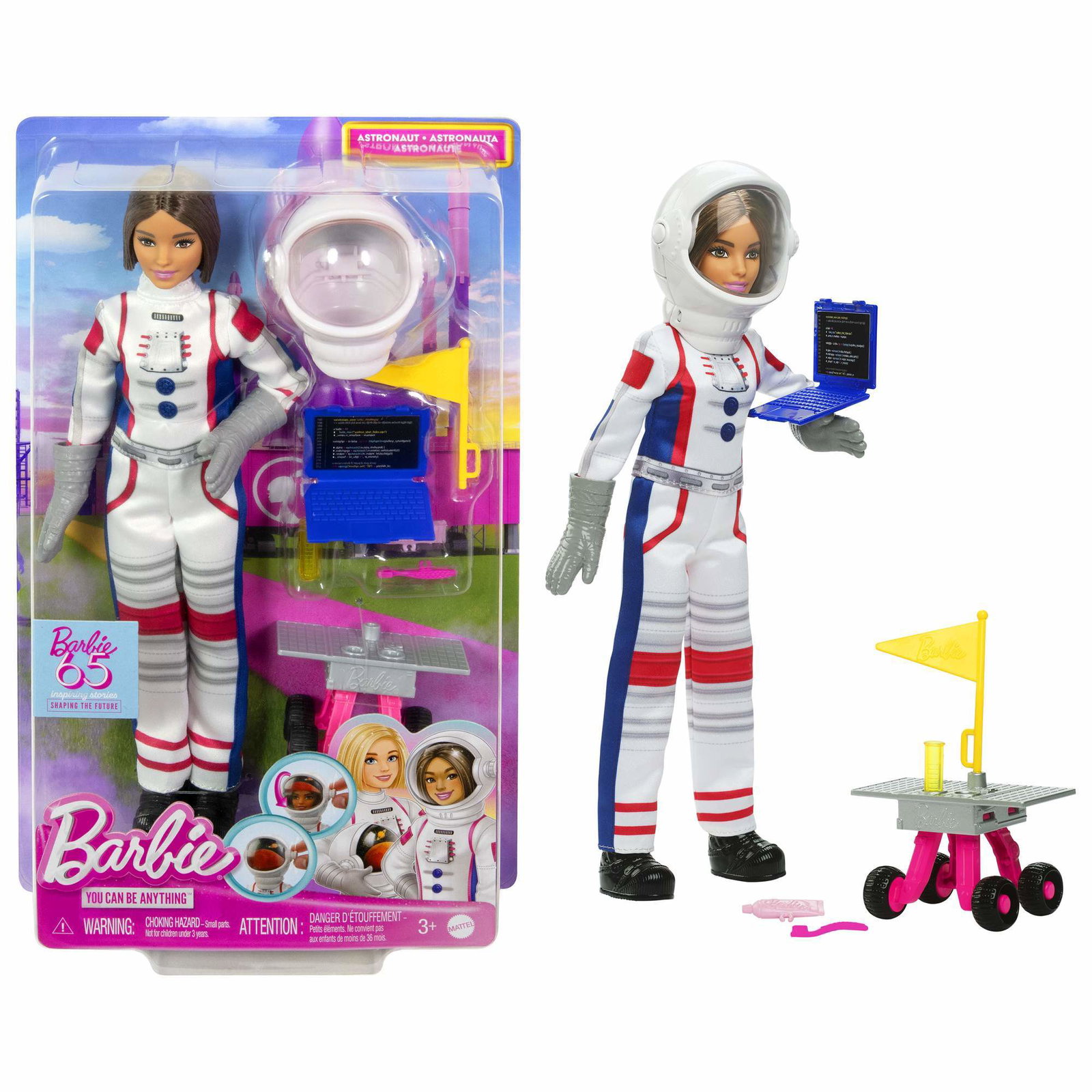 Astronautkarrieredukke med roterende hjelm og tilbehør