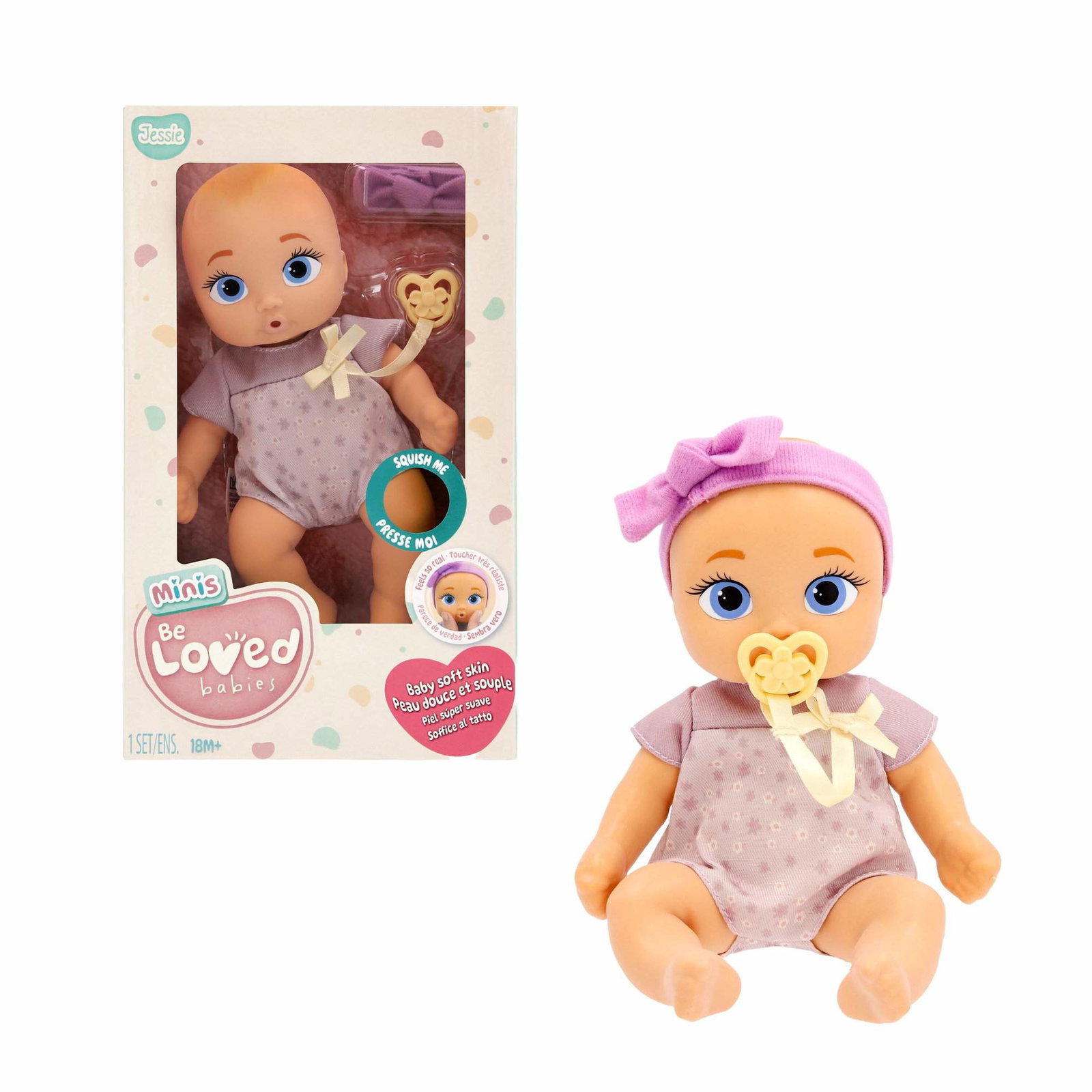 Mini babydukke med tøj og sut, 21 cm