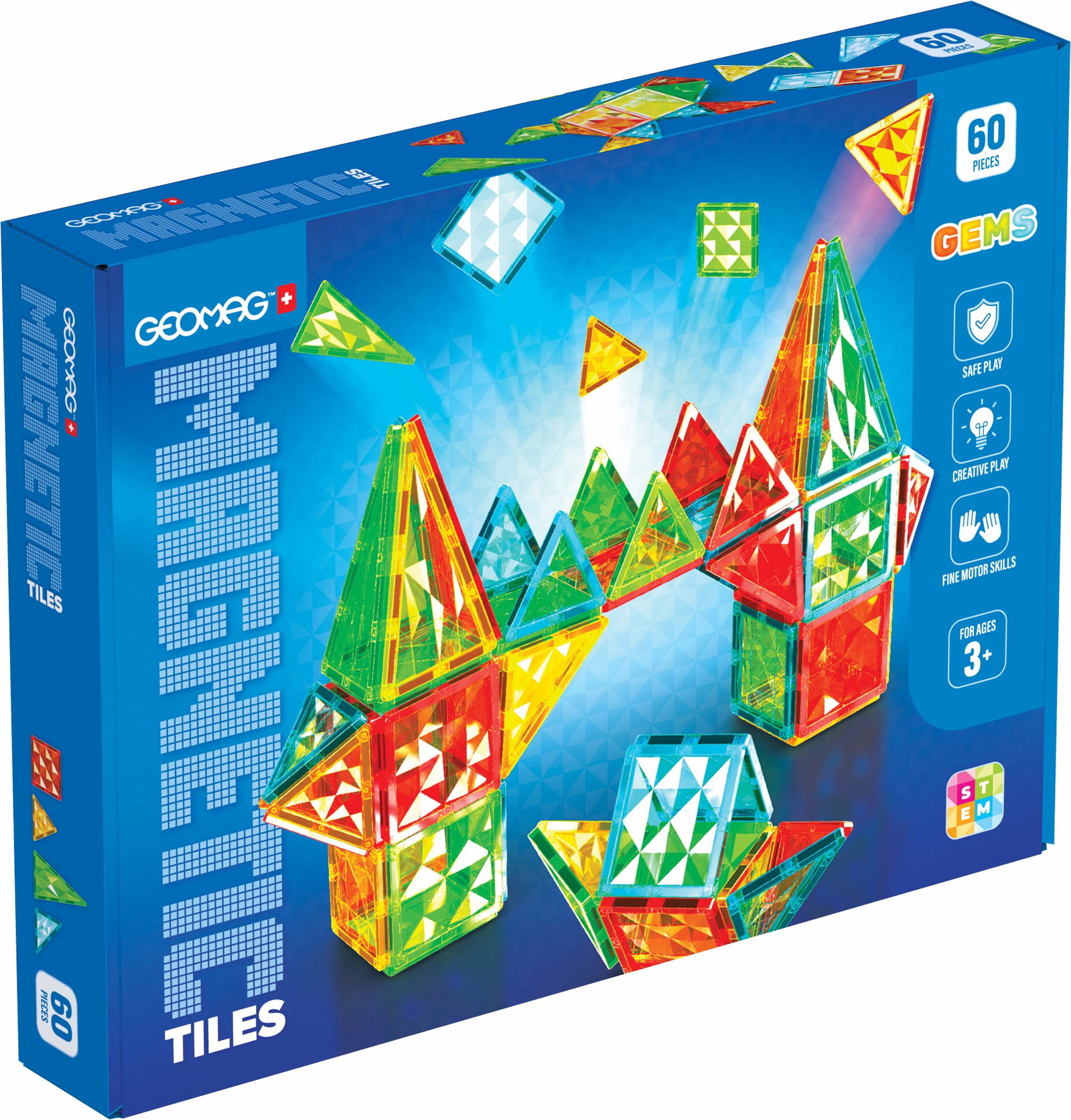 Magnetisk flisesæt – 60 dele, ædelstensmønster, fra 3 år