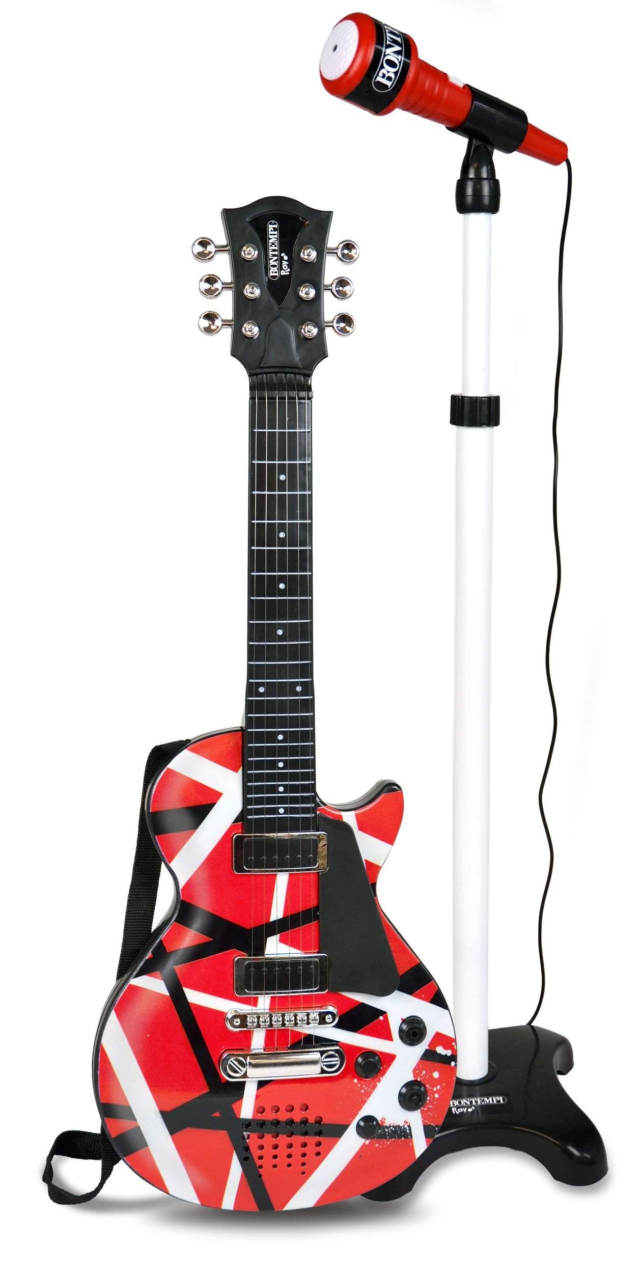 Børnerockguitar med mikrofonstativ – 6 strenge, 5 sange