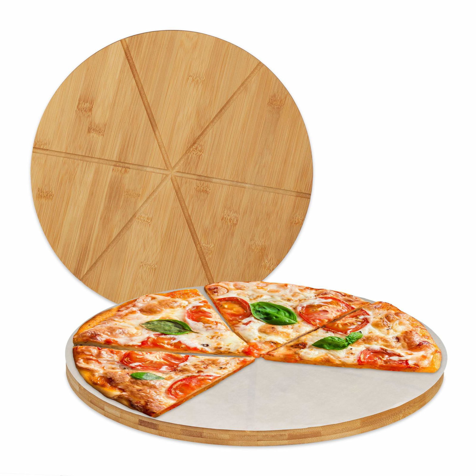 Pizzabræt i bambus, 2 stk, med bagepapir