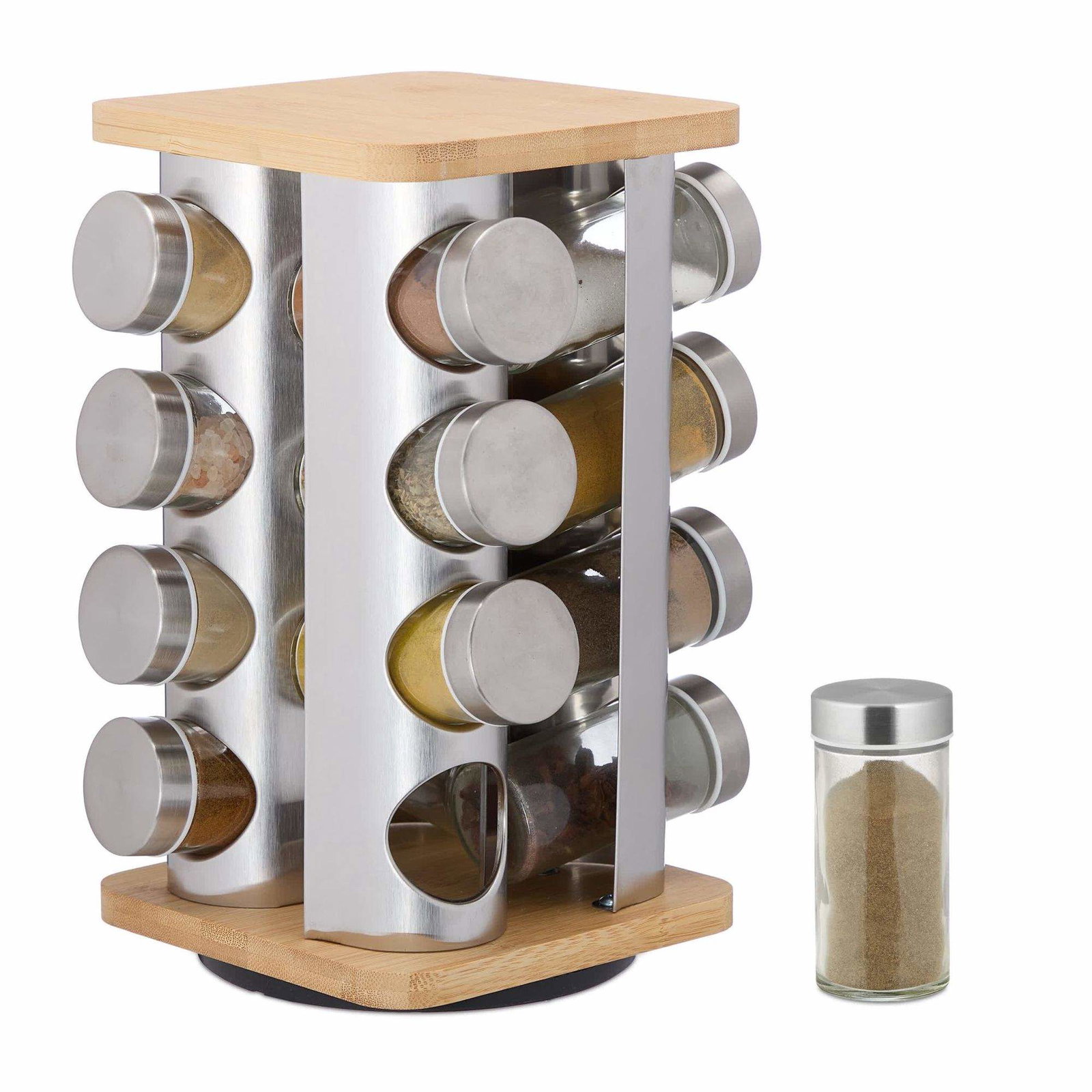 Roterende krydderikarrusel med 16 glas